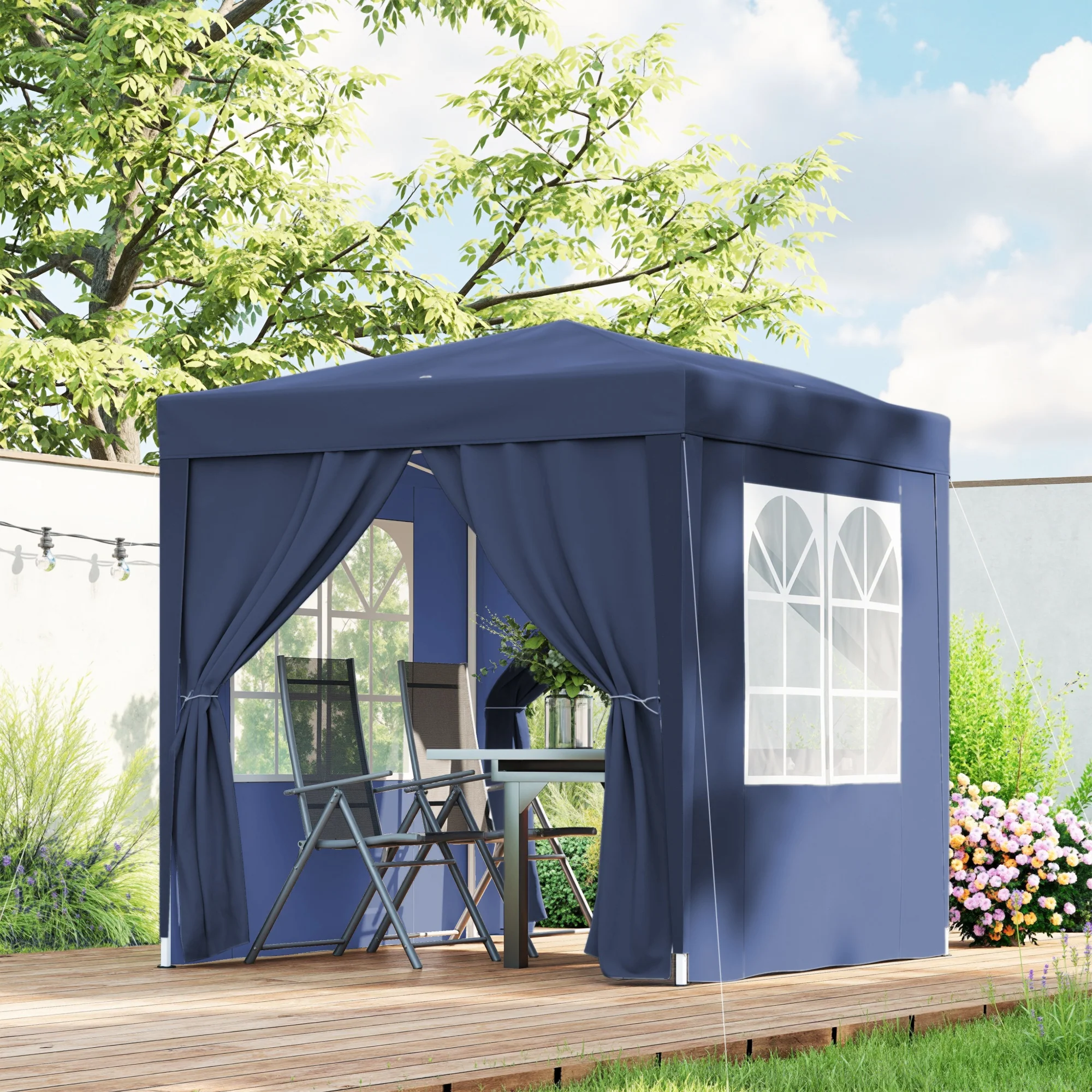 6.6'x6.6' Pop Up Canopy Tent with Sidewalls, Instant Sun Shelter Camping Gazebo with Carry Bag, Blue - Image 4