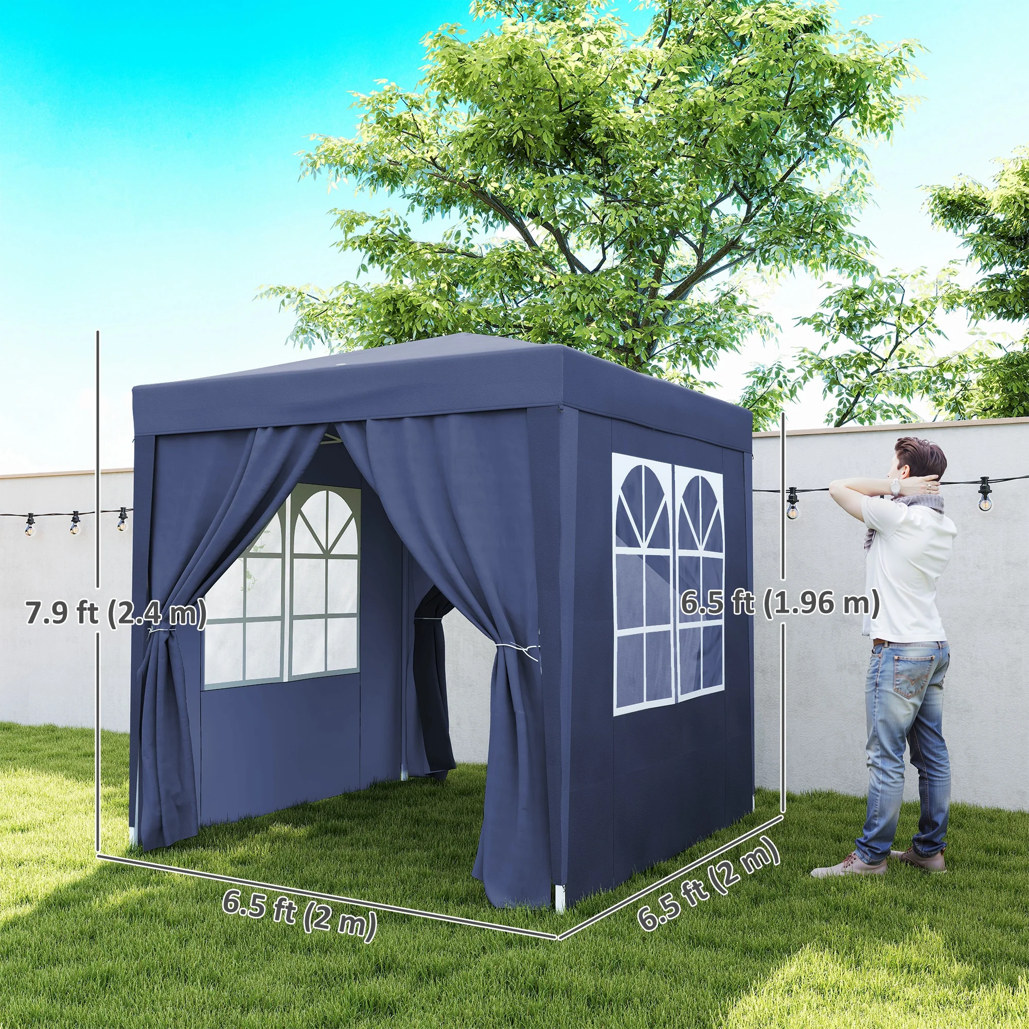 6.6'x6.6' Pop Up Canopy Tent with Sidewalls, Instant Sun Shelter Camping Gazebo with Carry Bag, Blue - Image 5
