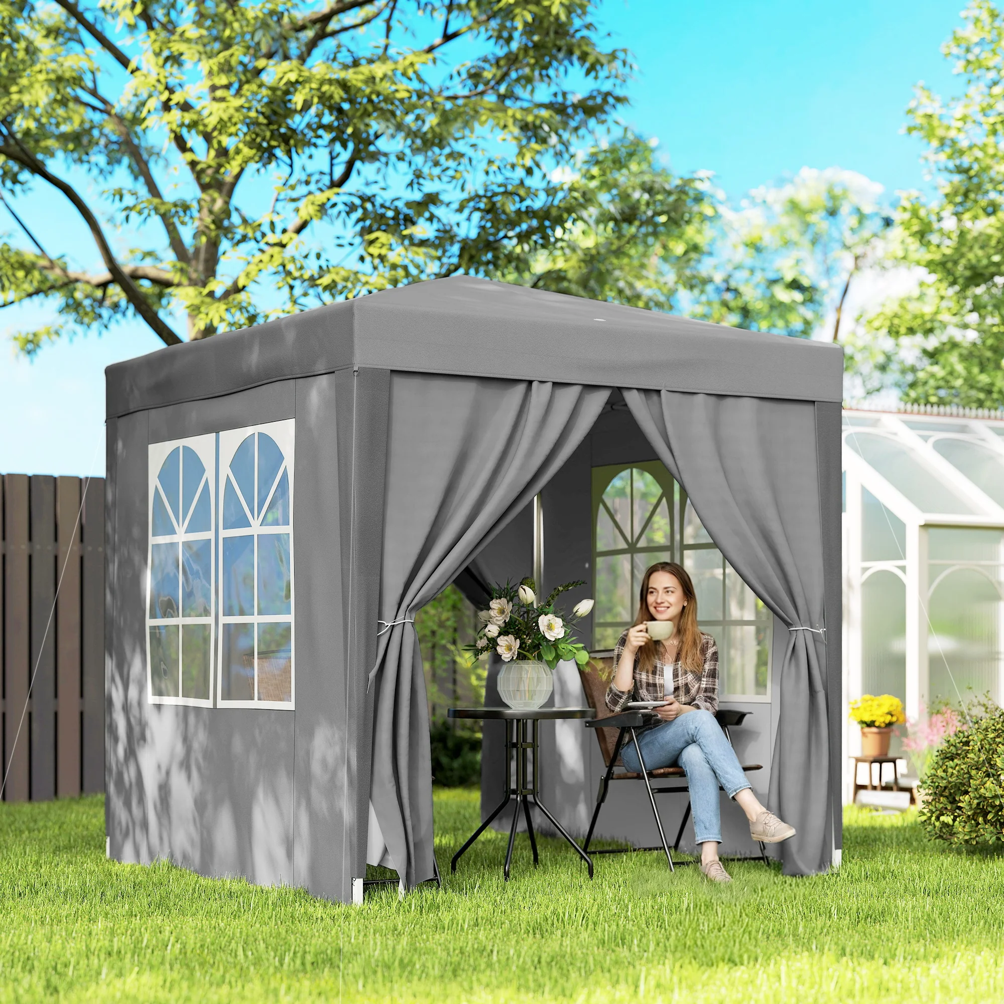 6.6'x6.6' Pop Up Canopy Tent with Sidewalls, Instant Sun Shelter Camping Gazebo with Carry Bag, Grey - Image 3