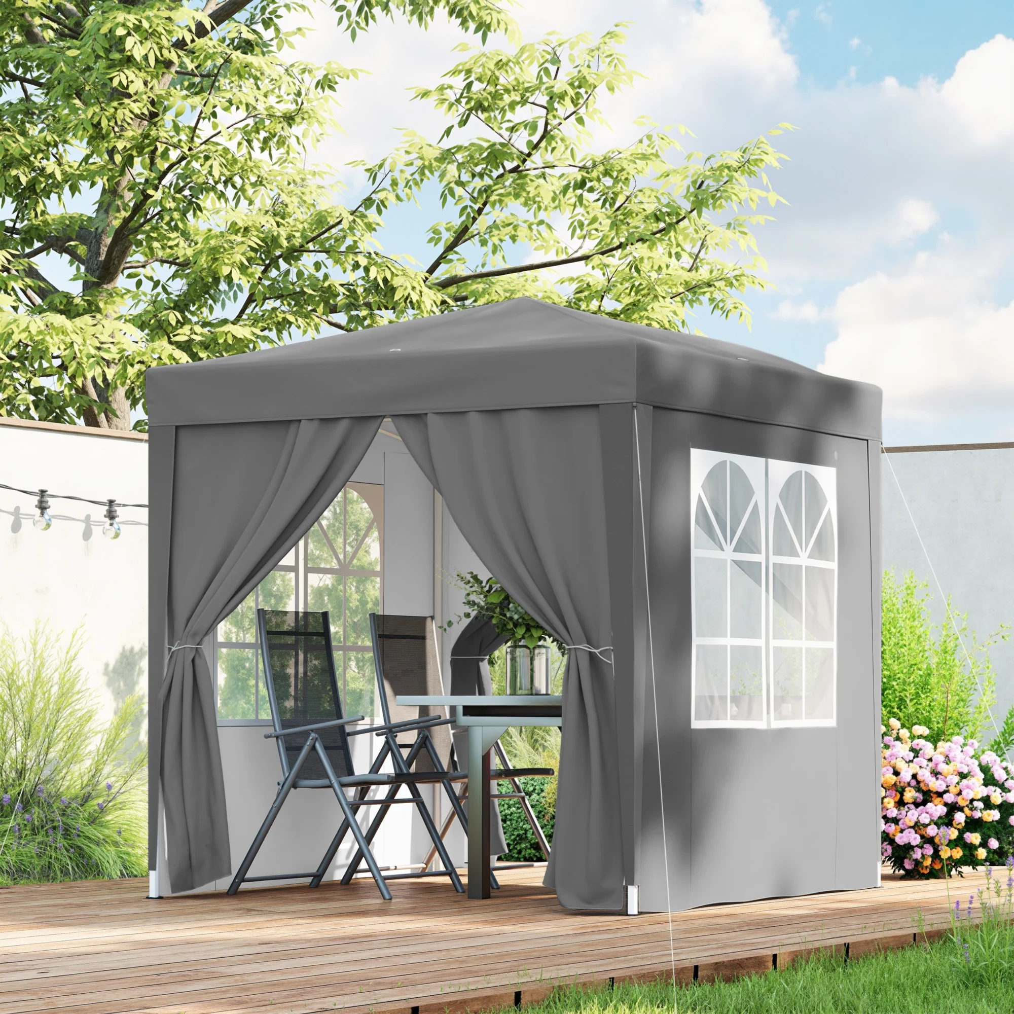 6.6'x6.6' Pop Up Canopy Tent with Sidewalls, Instant Sun Shelter Camping Gazebo with Carry Bag, Grey - Image 4