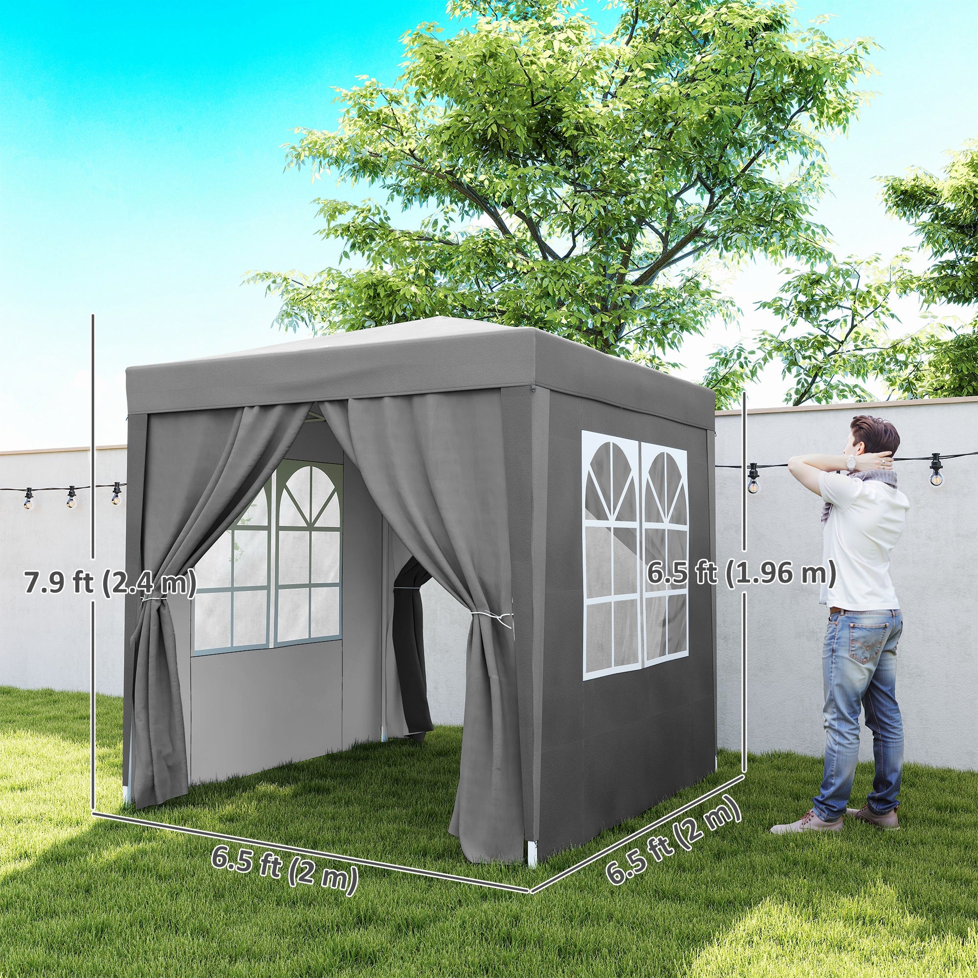 6.6'x6.6' Pop Up Canopy Tent with Sidewalls, Instant Sun Shelter Camping Gazebo with Carry Bag, Grey - Image 5