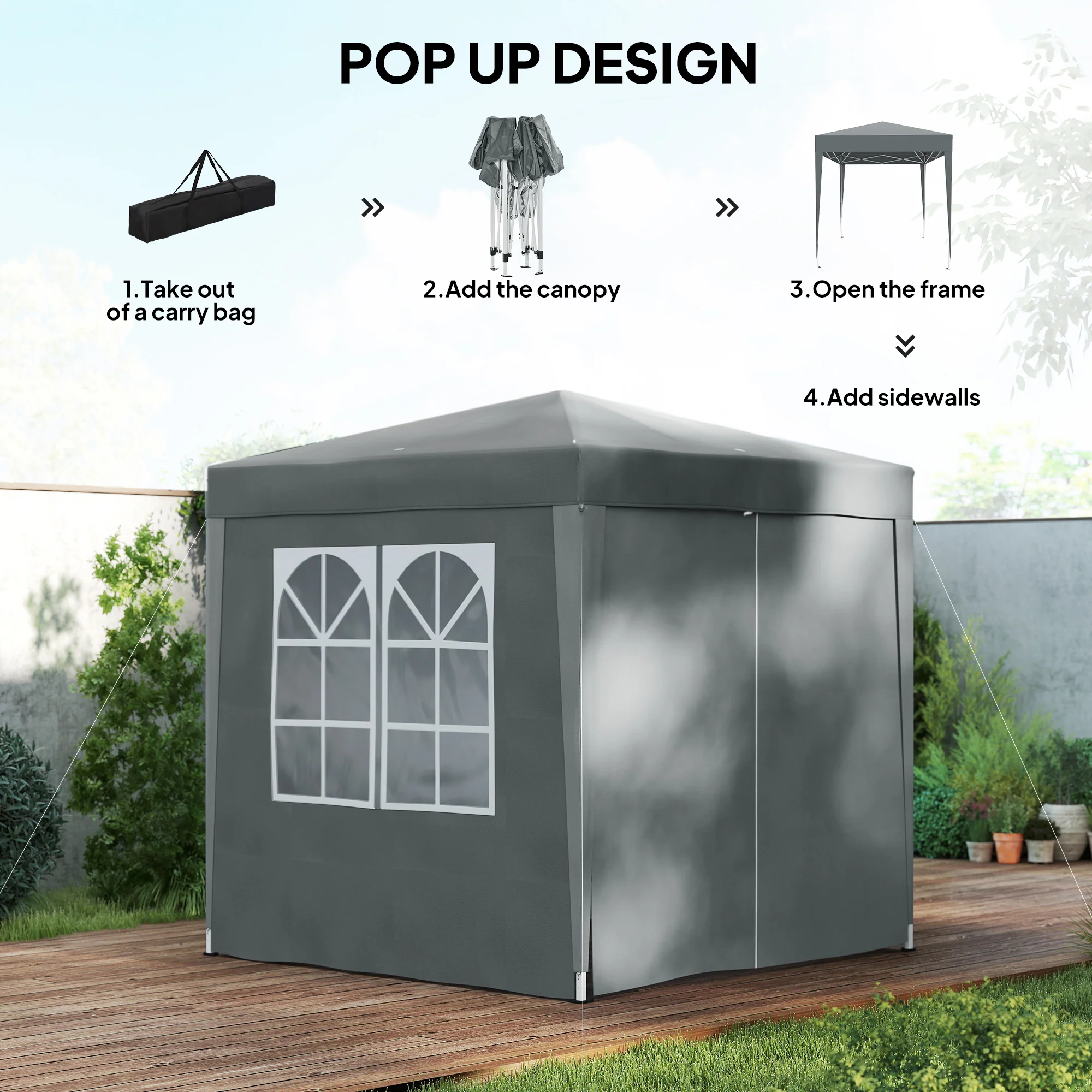 6.6'x6.6' Pop Up Canopy Tent with Sidewalls, Instant Sun Shelter Camping Gazebo with Carry Bag, Grey - Image 6