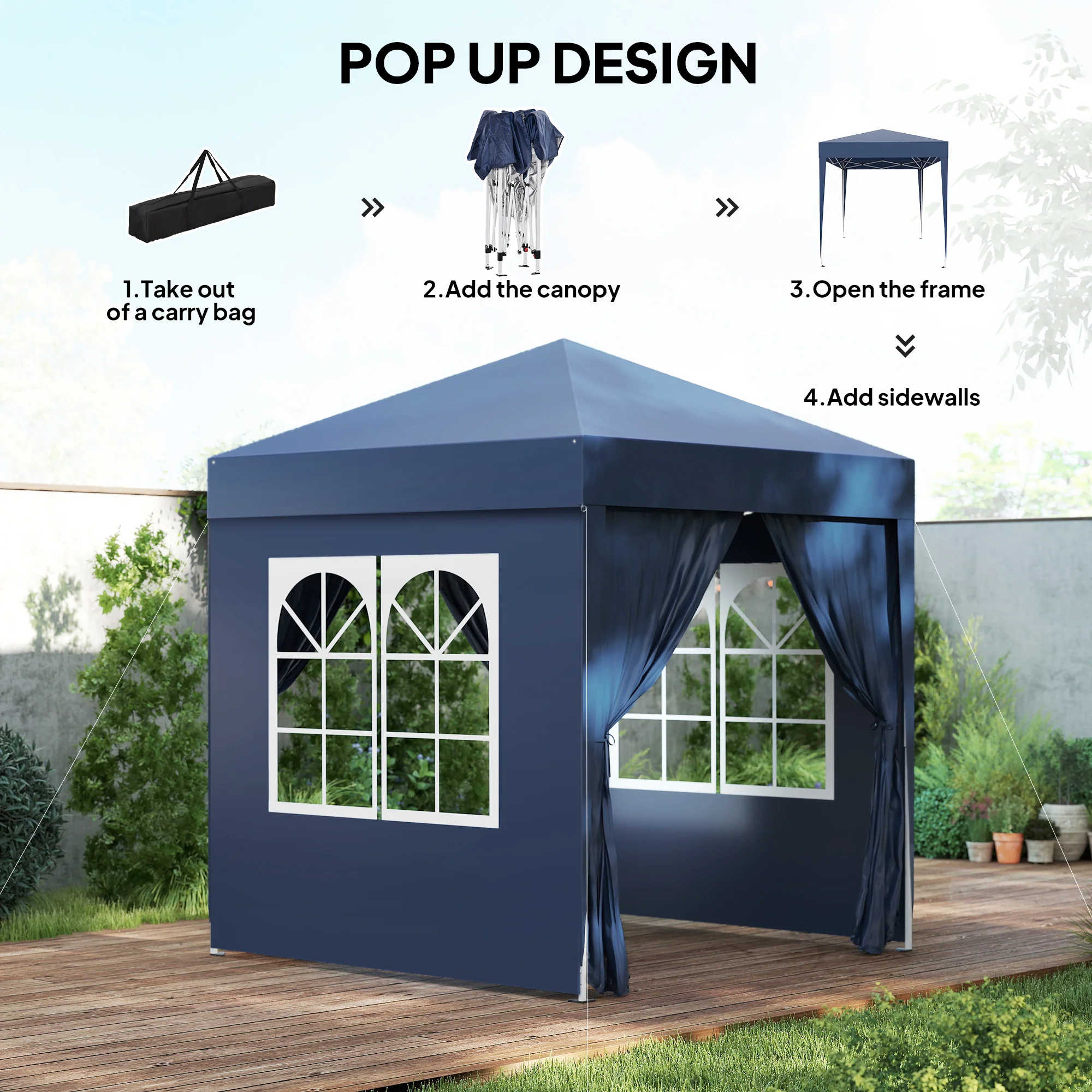 6.6'x6.6' Pop Up Canopy Tent with Sidewalls, Instant Sun Shelter Camping Gazebo with Carry Bag, Blue - Image 6