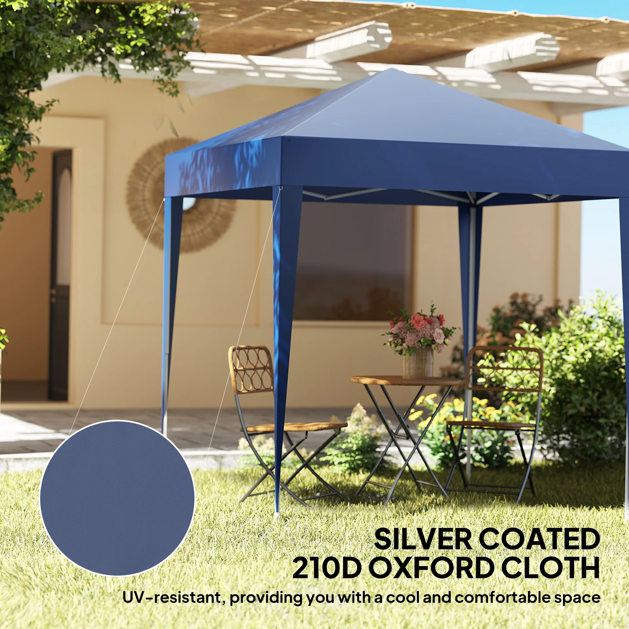 6.6'x6.6' Pop Up Canopy Tent with Sidewalls, Instant Sun Shelter Camping Gazebo with Carry Bag, Blue - Image 7