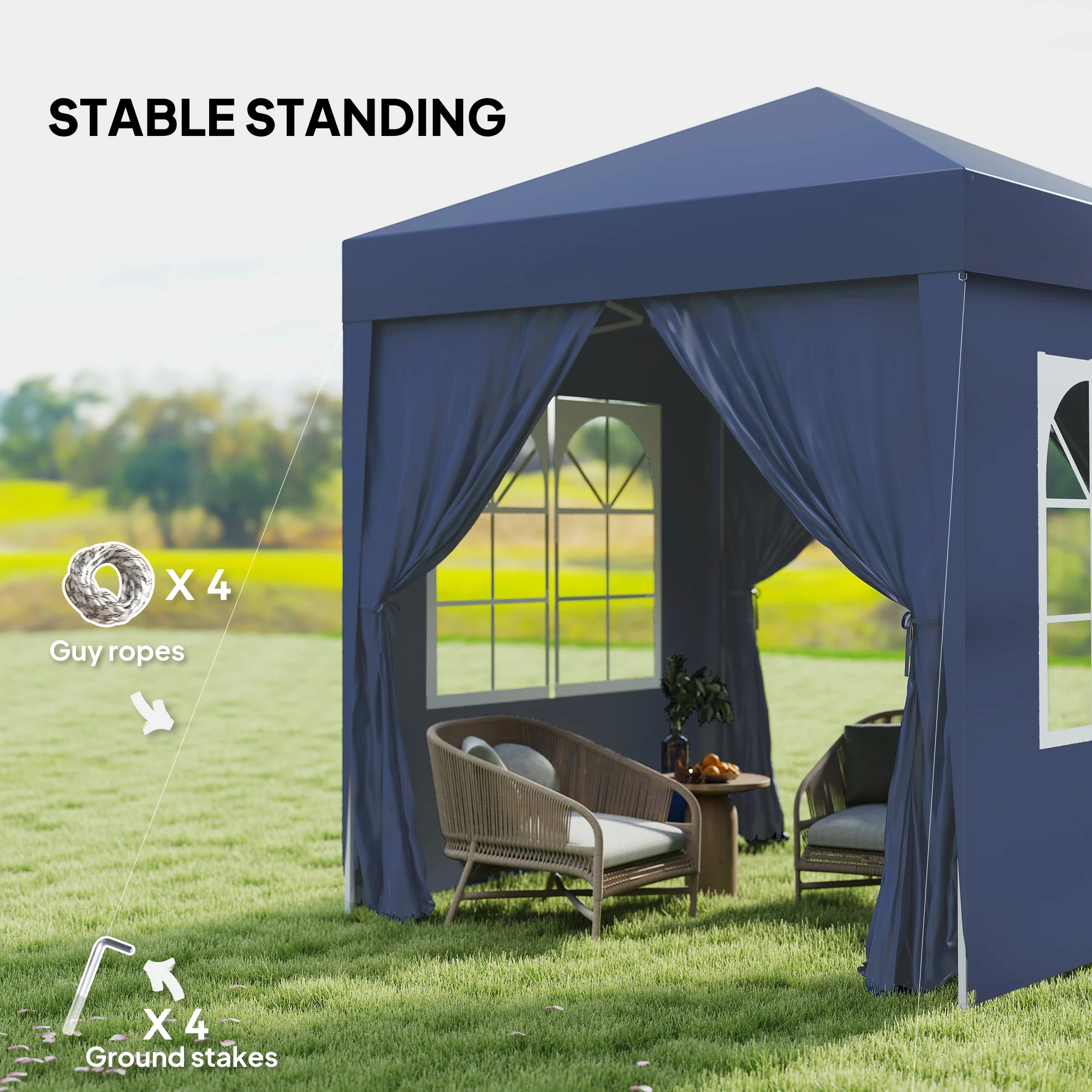 6.6'x6.6' Pop Up Canopy Tent with Sidewalls, Instant Sun Shelter Camping Gazebo with Carry Bag, Blue - Image 8