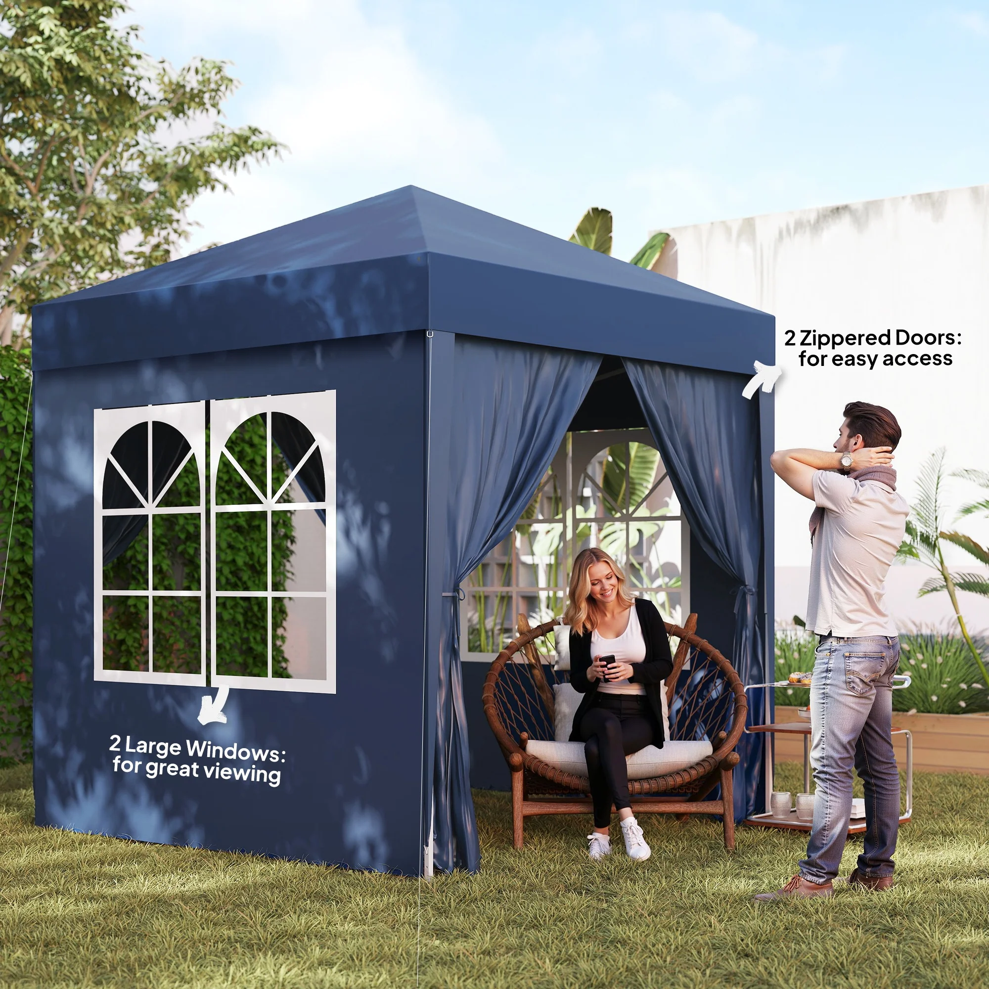 6.6'x6.6' Pop Up Canopy Tent with Sidewalls, Instant Sun Shelter Camping Gazebo with Carry Bag, Blue - Image 9
