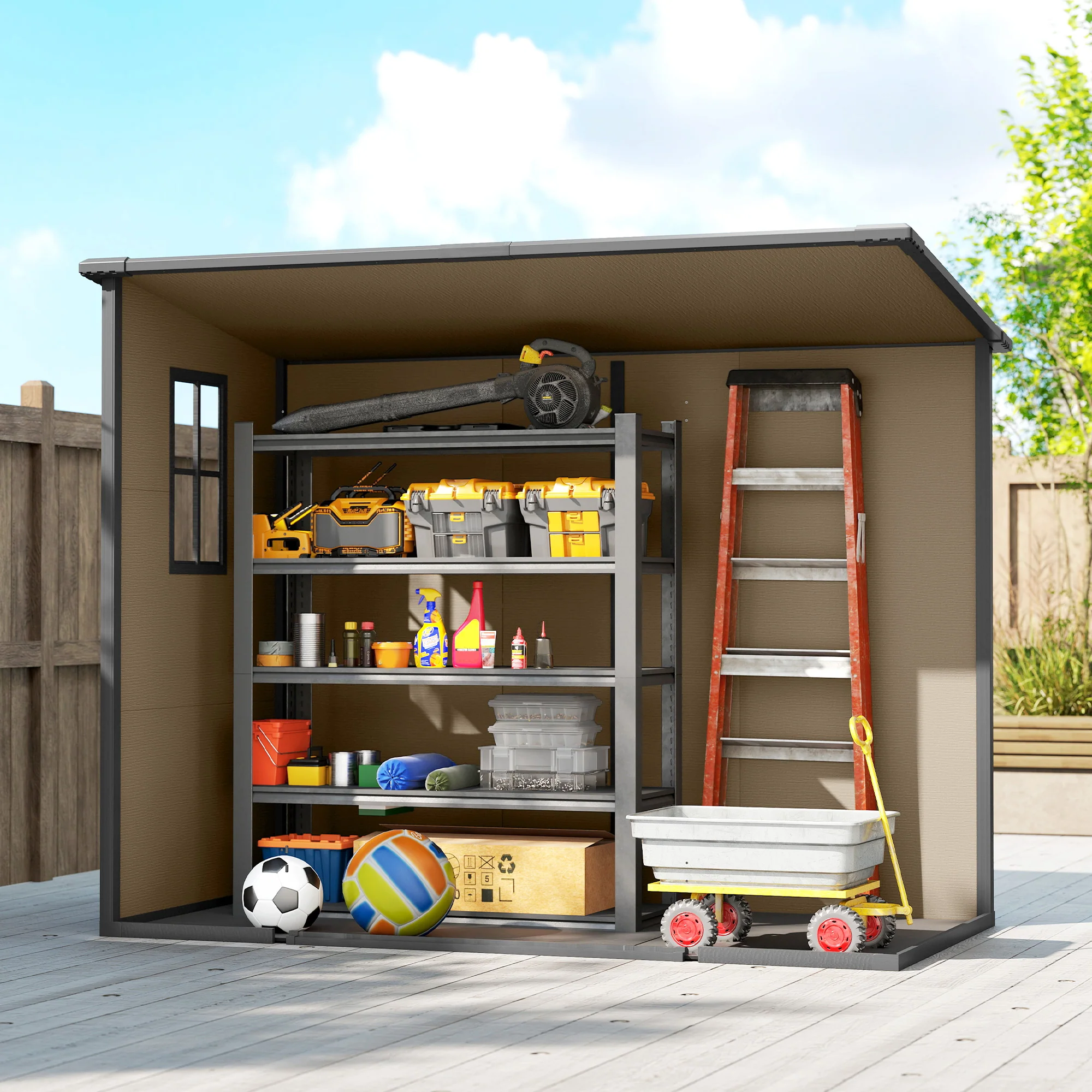 EverBase 8' x 4' Outdoor Storage Shed with Window, Lockable Doors and Vents, Light Brown - Image 11