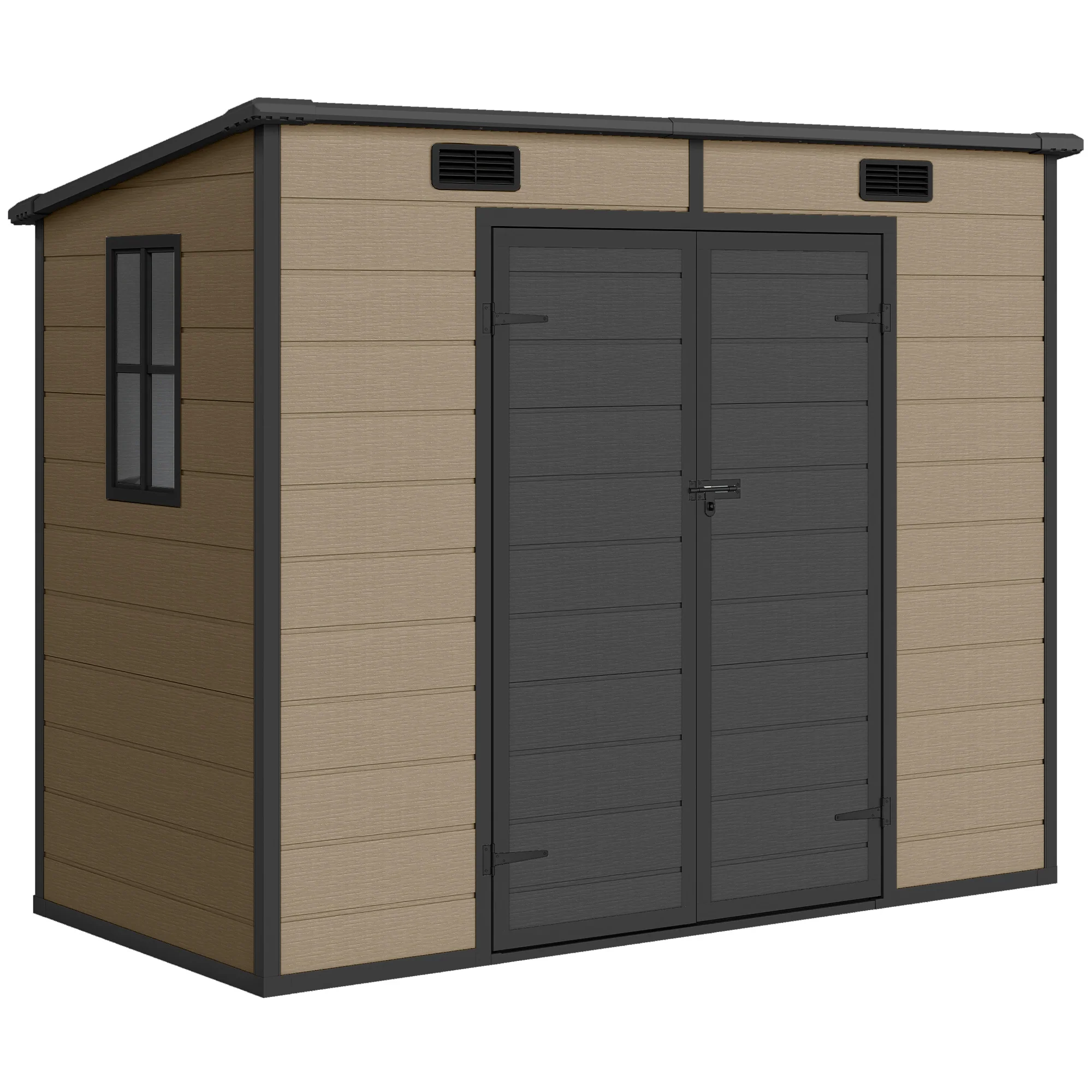 EverBase 8' x 4' Outdoor Storage Shed with Window, Lockable Doors and Vents, Light Brown - Image 12