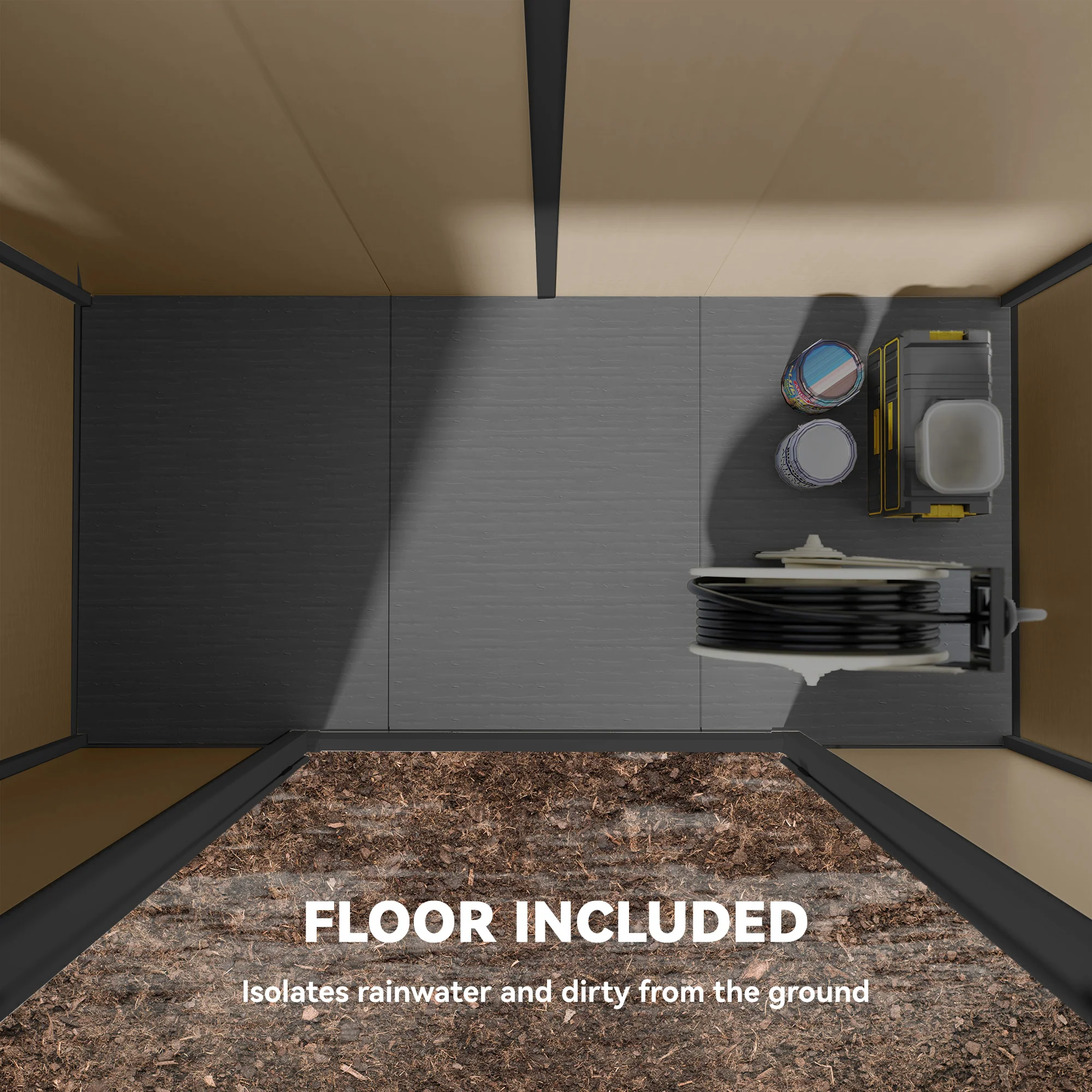 EverBase 8' x 4' Outdoor Storage Shed with Window, Lockable Doors and Vents, Light Brown - Image 7