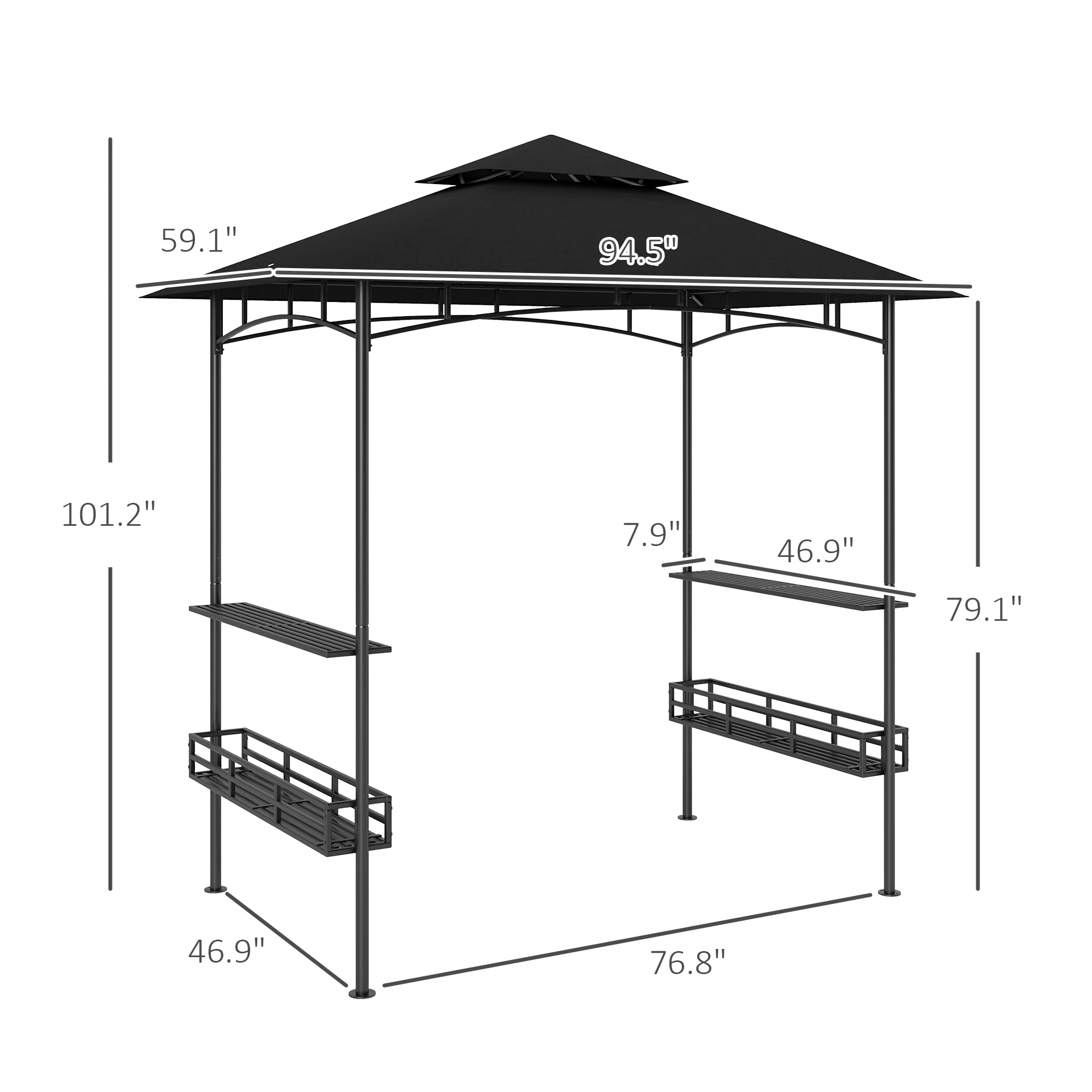 8' x 5' Grill Gazebo, 2-Tier Outdoor BBQ Gazebo with 2 Side Shelves, Storage Baskets and Ceiling Hook for Patio Deck Yard, Dark Gray - Image 5