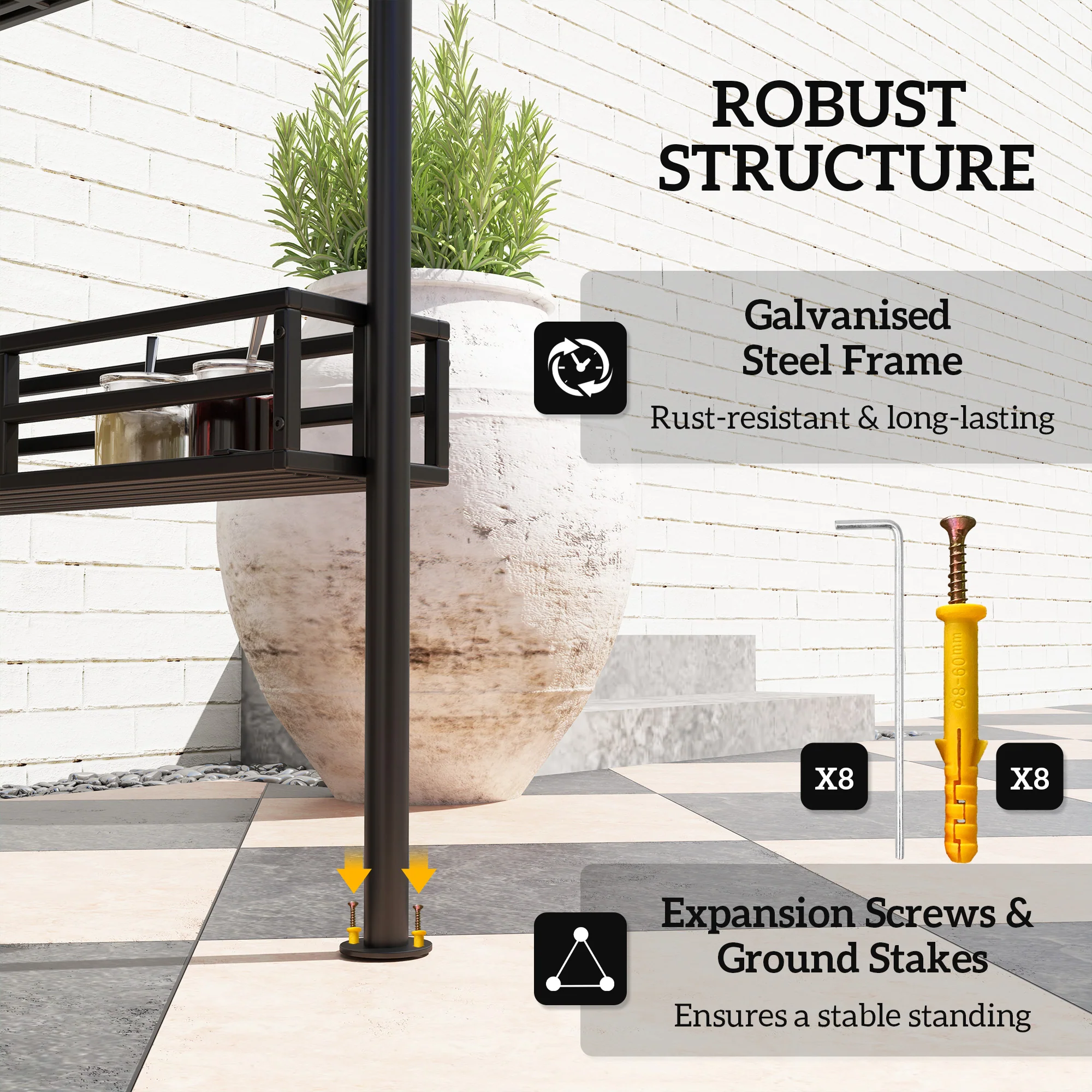 8' x 5' Grill Gazebo, 2-Tier Outdoor BBQ Gazebo with 2 Side Shelves, Storage Baskets and Ceiling Hook for Patio Deck Yard, Dark Gray - Image 8