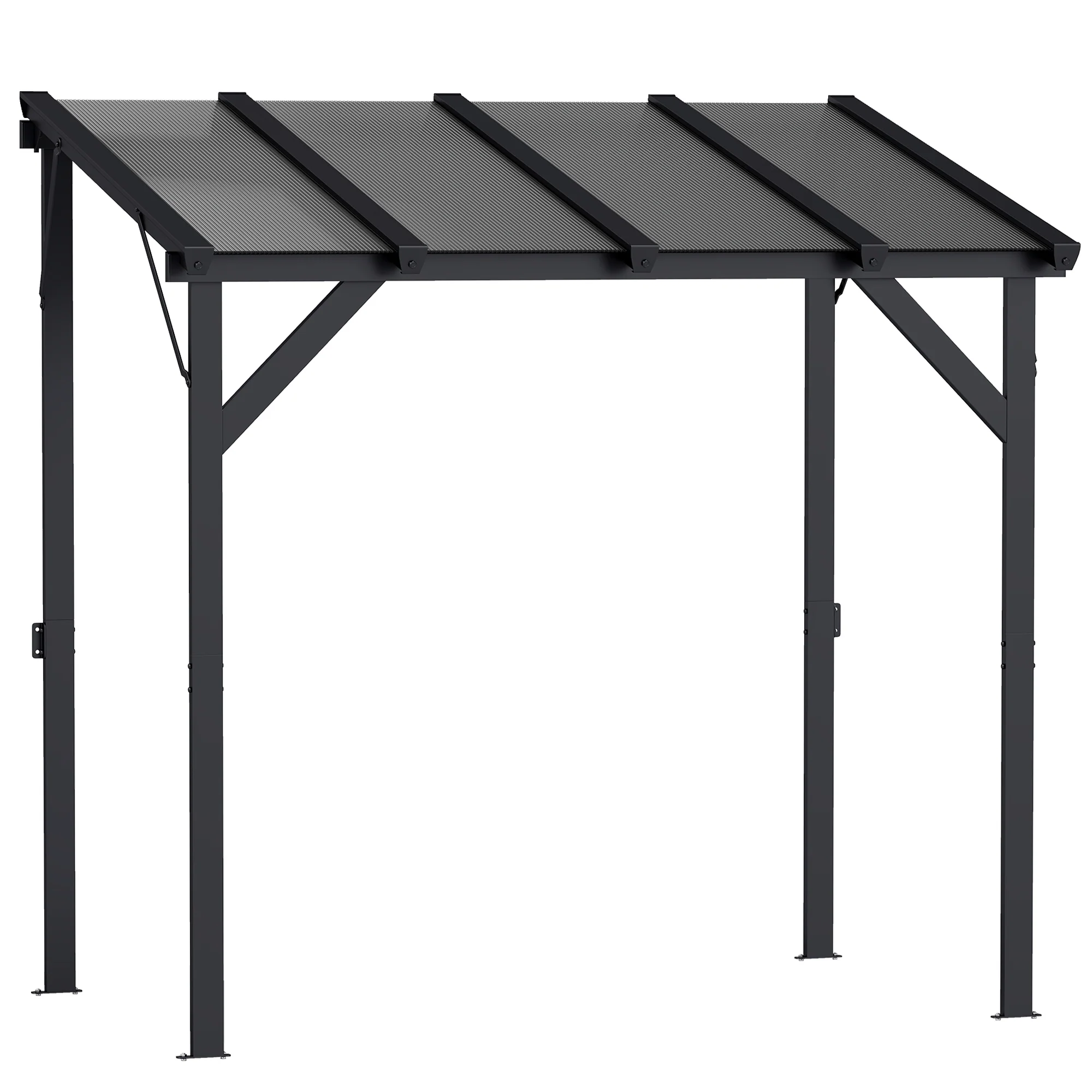 8' x 5' Hardtop Grill Gazebo, Lean-to BBQ Gazebo Shelter, Wall-Mounted Pergola with Polycarbonate Roof and Steel Frame, for Outdoor, Patio, Lawn, Garden, Patio, Backyard - Image 12