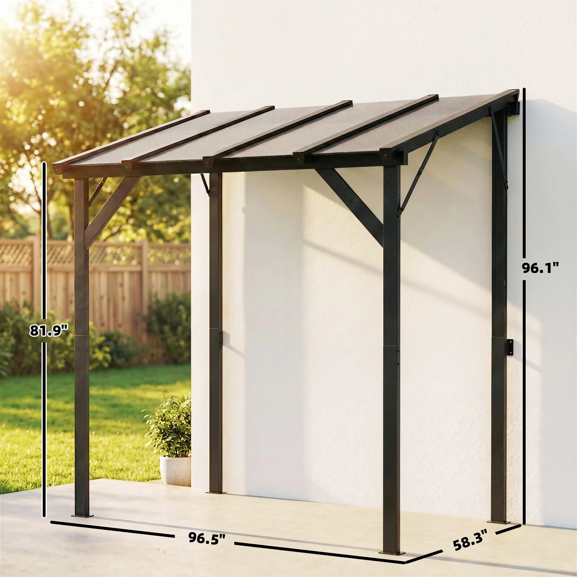 8' x 5' Hardtop Grill Gazebo, Lean-to BBQ Gazebo Shelter, Wall-Mounted Pergola with Polycarbonate Roof and Steel Frame, for Outdoor, Patio, Lawn, Garden, Patio, Backyard - Image 5