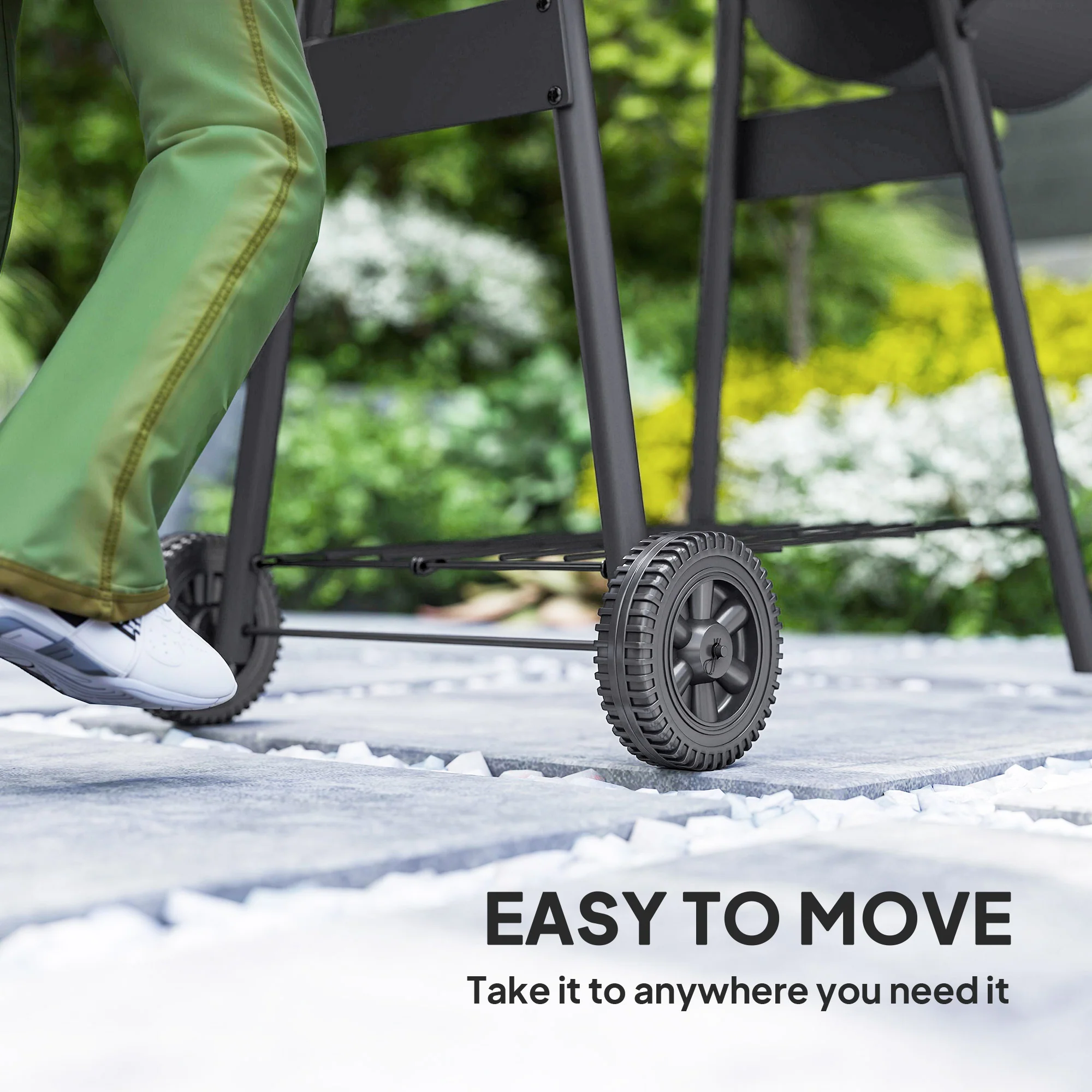 Charcoal Grill with Offset Smoker, Side Tables, Shelf, Thermometer & Wheels - Image 10