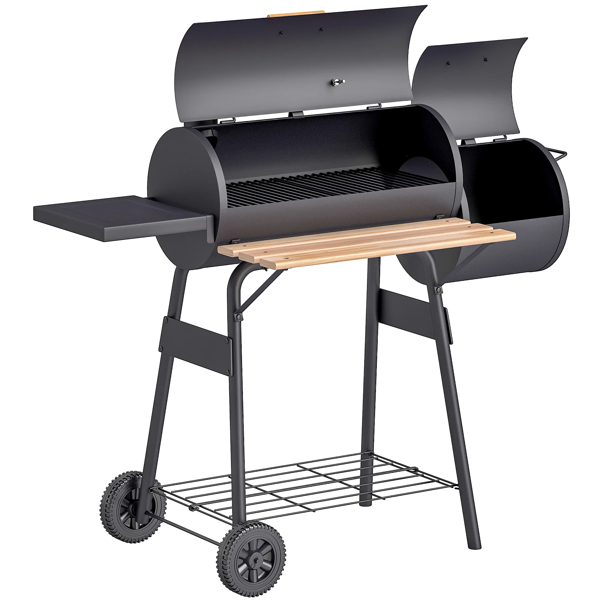 Charcoal Grill with Offset Smoker, Side Tables, Shelf, Thermometer & Wheels - Image 12