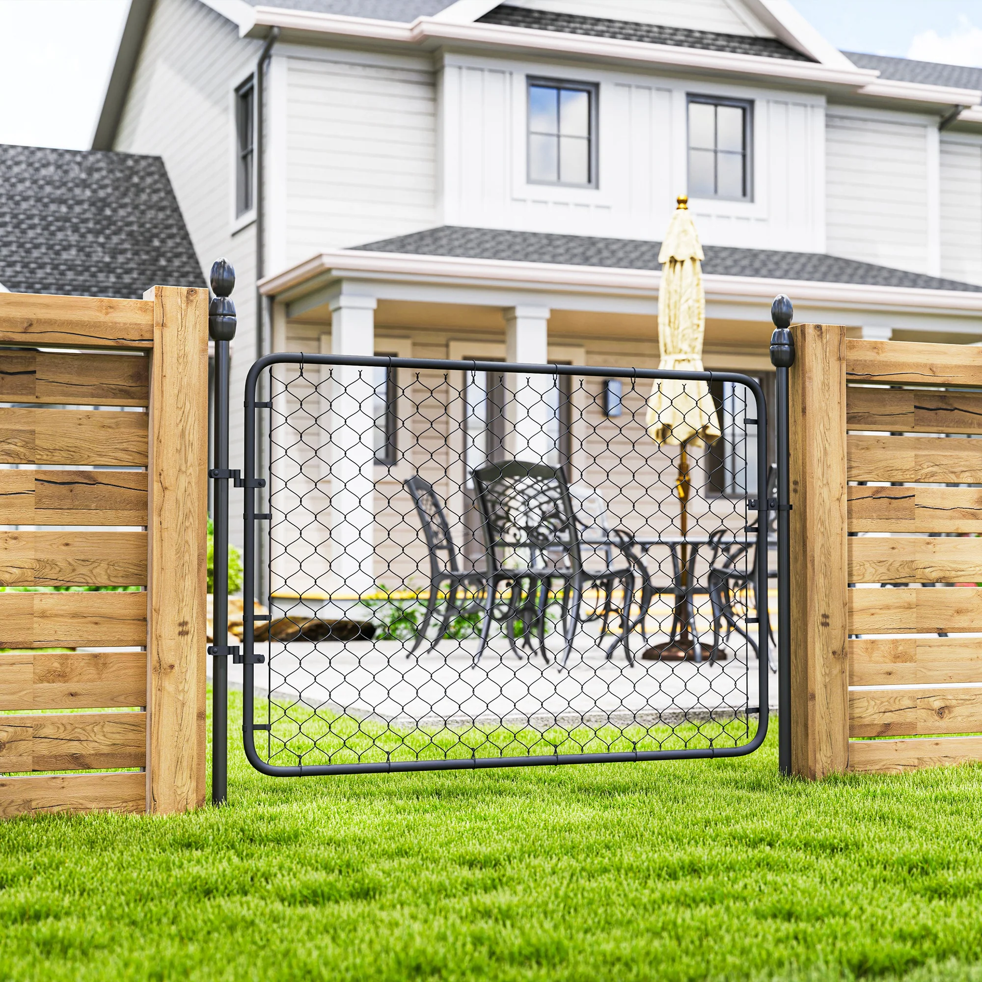 Garden Gate Chain Link Fence Gate, Galvanized Steel Garden Door for Yard Entrance Way, 26-71 in. W x 4 ft. H, Black - Image 4