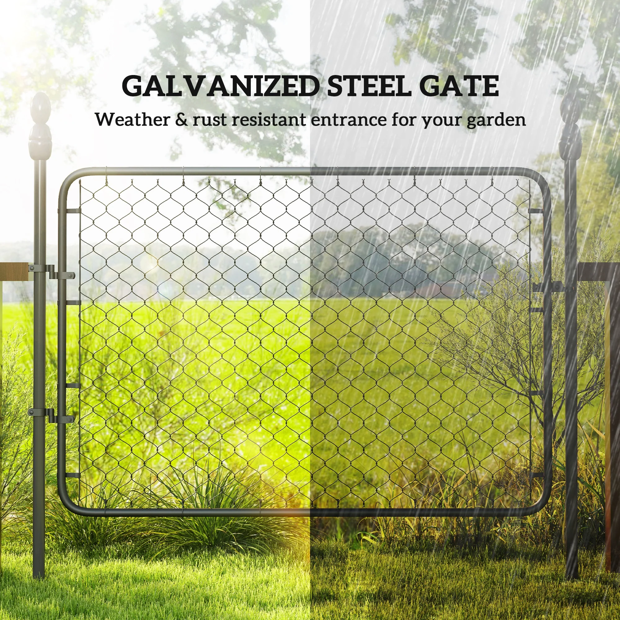 Garden Gate Chain Link Fence Gate, Galvanized Steel Garden Door for Yard Entrance Way, 26-71 in. W x 4 ft. H, Black - Image 6