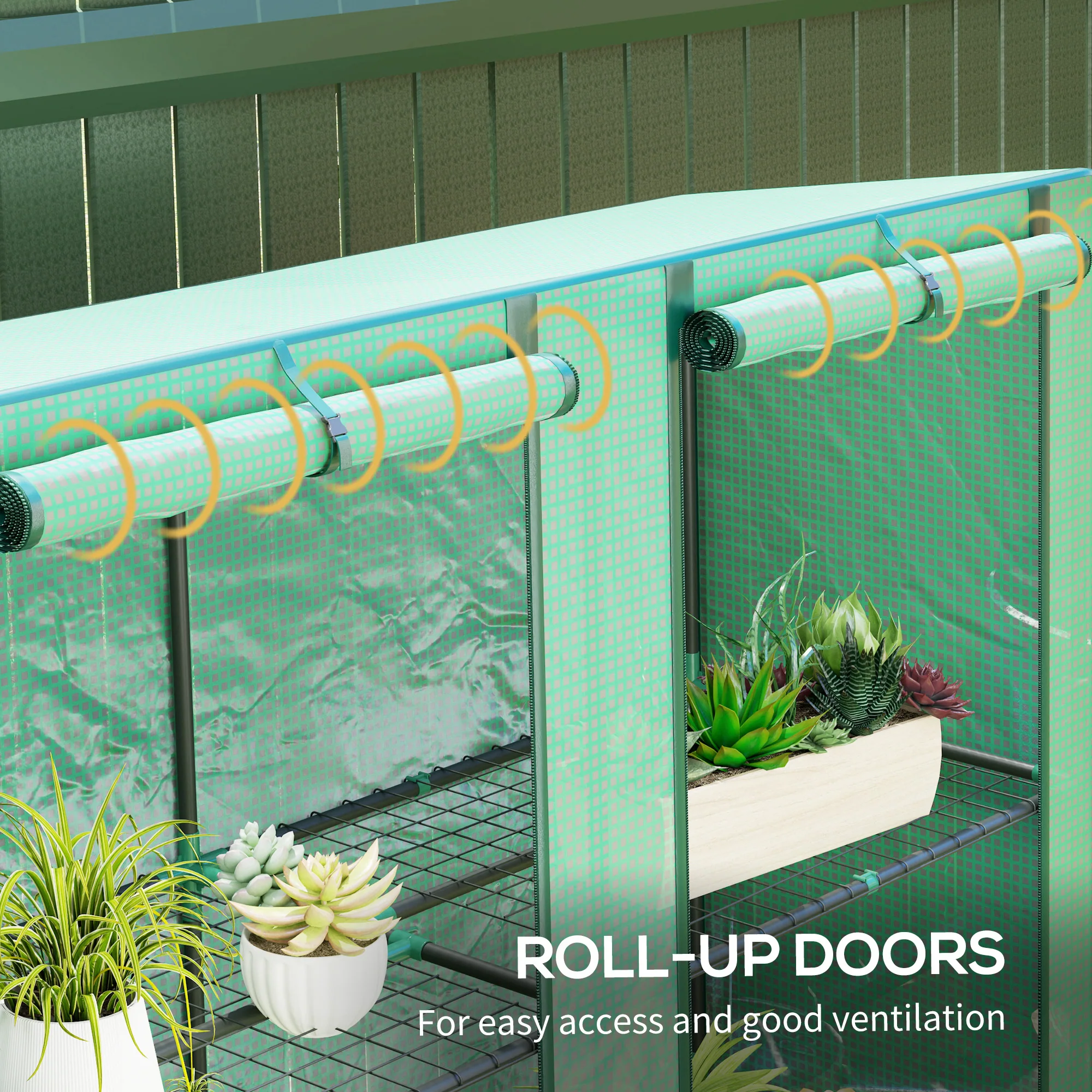 Portable Lean-to Greenhouse with Shelves & Roll-Up Doors - Image 8