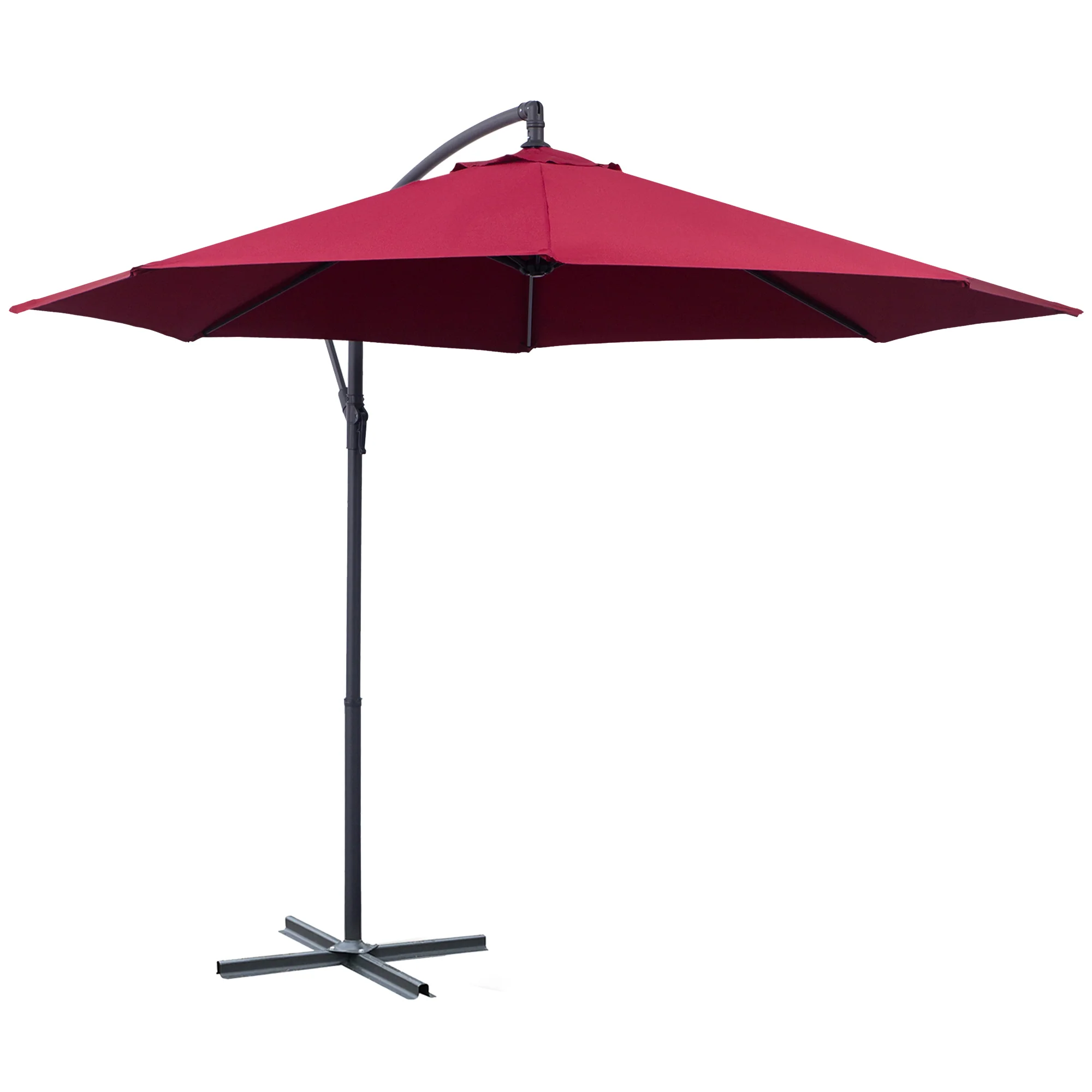 10' Cantilever Hanging Umbrella with UV/Water-Resistant Fabric & Cross Base - Red - Image 11
