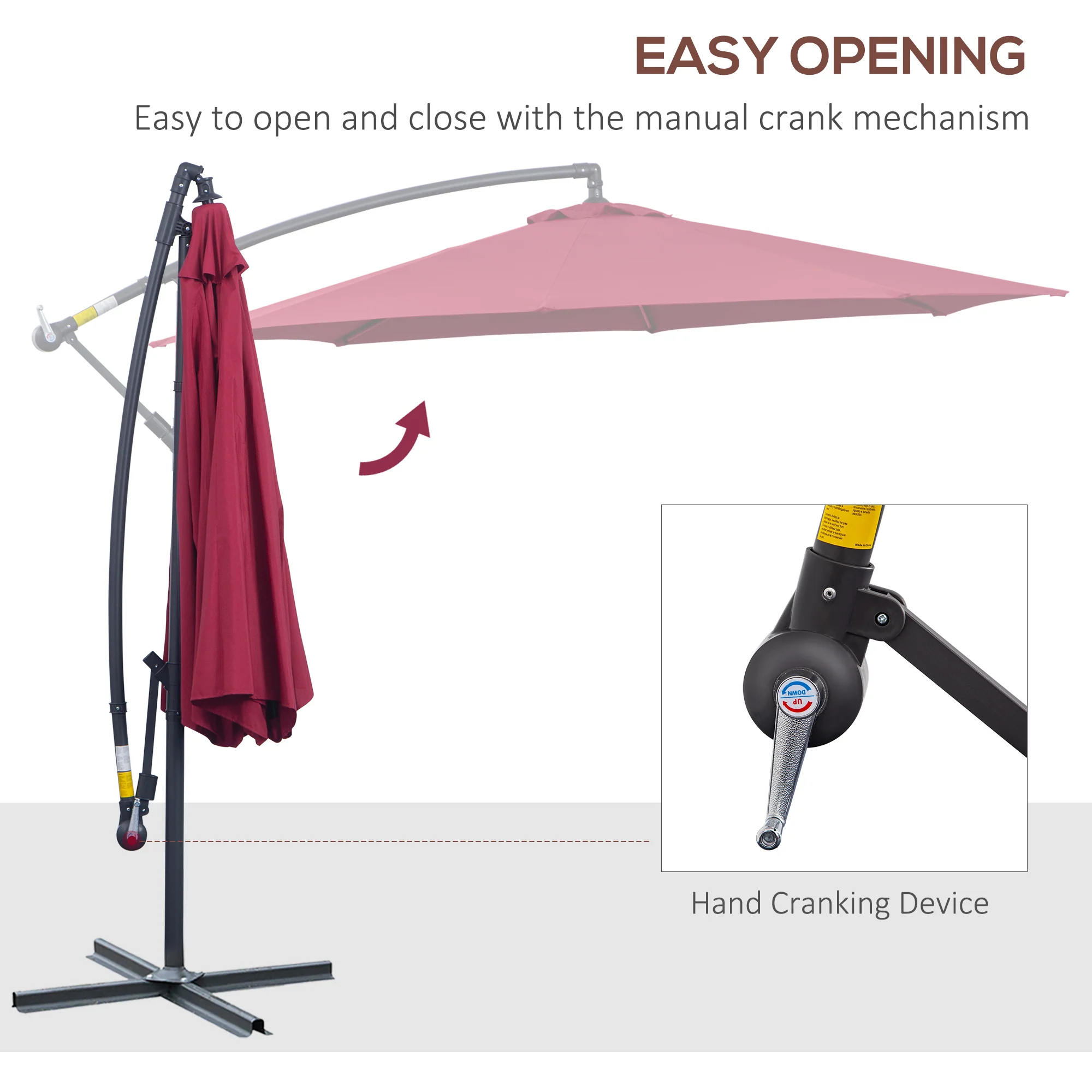 10' Cantilever Hanging Umbrella with UV/Water-Resistant Fabric & Cross Base - Red - Image 5
