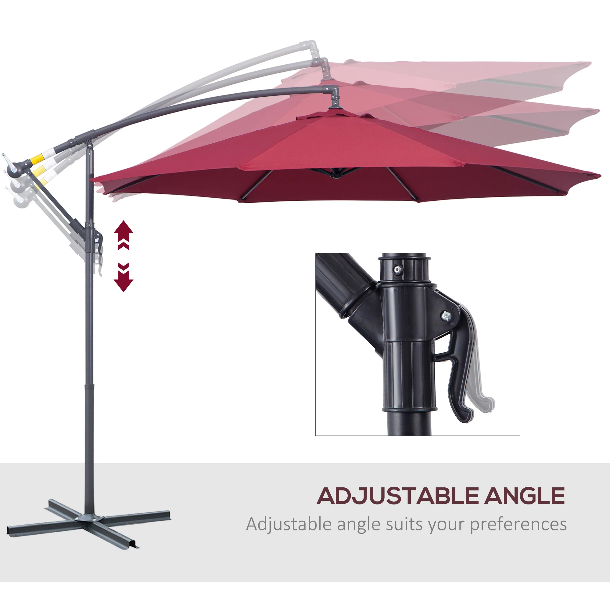10' Cantilever Hanging Umbrella with UV/Water-Resistant Fabric & Cross Base - Red - Image 6