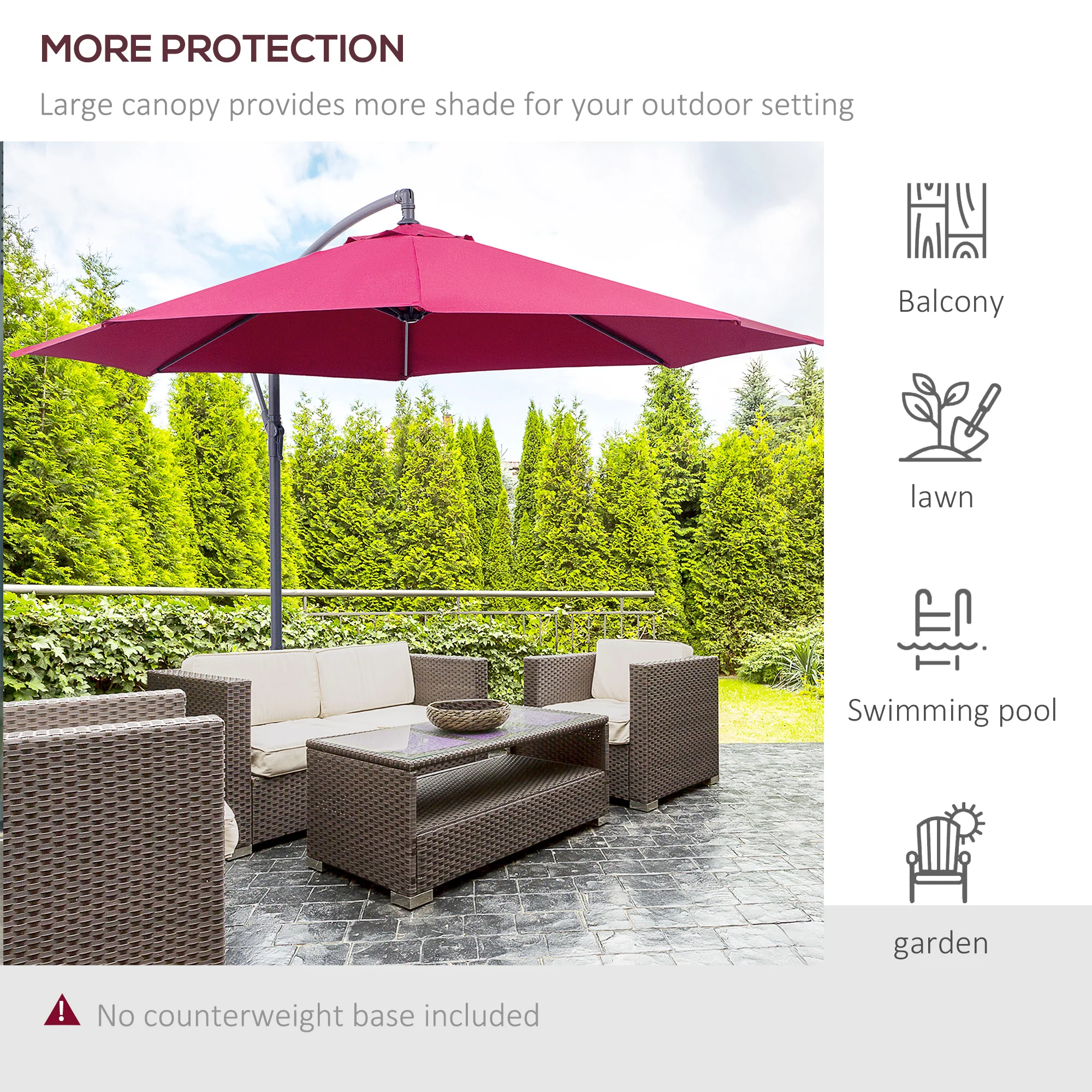 10' Cantilever Hanging Umbrella with UV/Water-Resistant Fabric & Cross Base - Red - Image 7