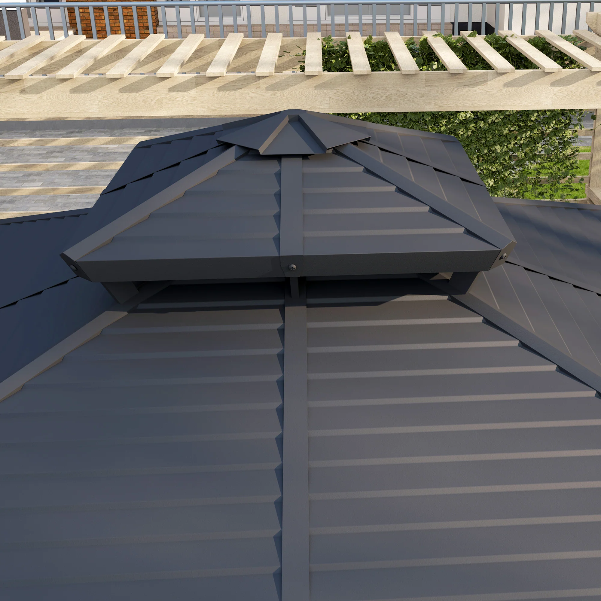 10' x 10' Hardtop Gazebo with Aluminum Frame, Doublel Roof & Curtains, Dark Brown - Image 10