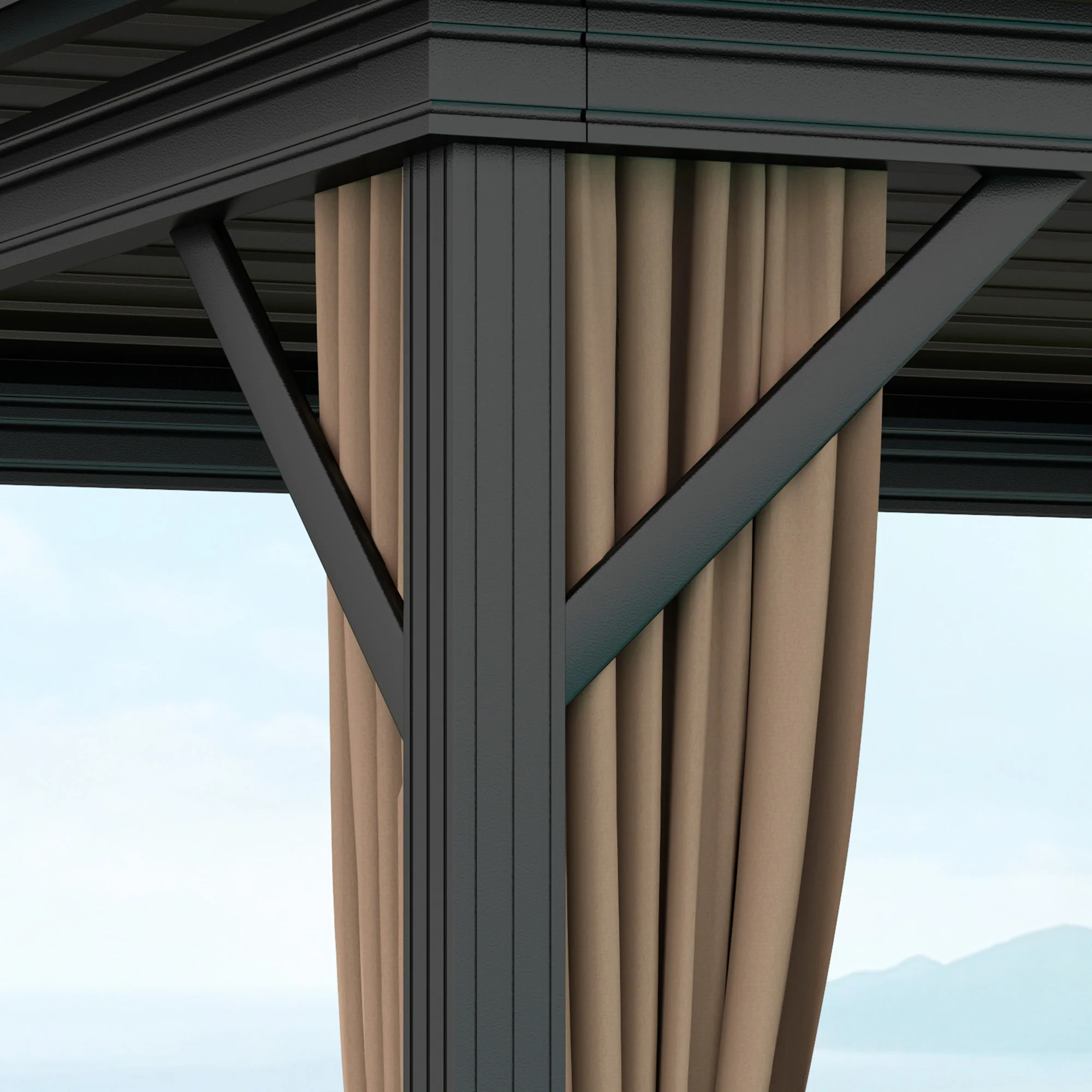 10' x 10' Hardtop Gazebo with Aluminum Frame, Doublel Roof & Curtains, Dark Brown - Image 11