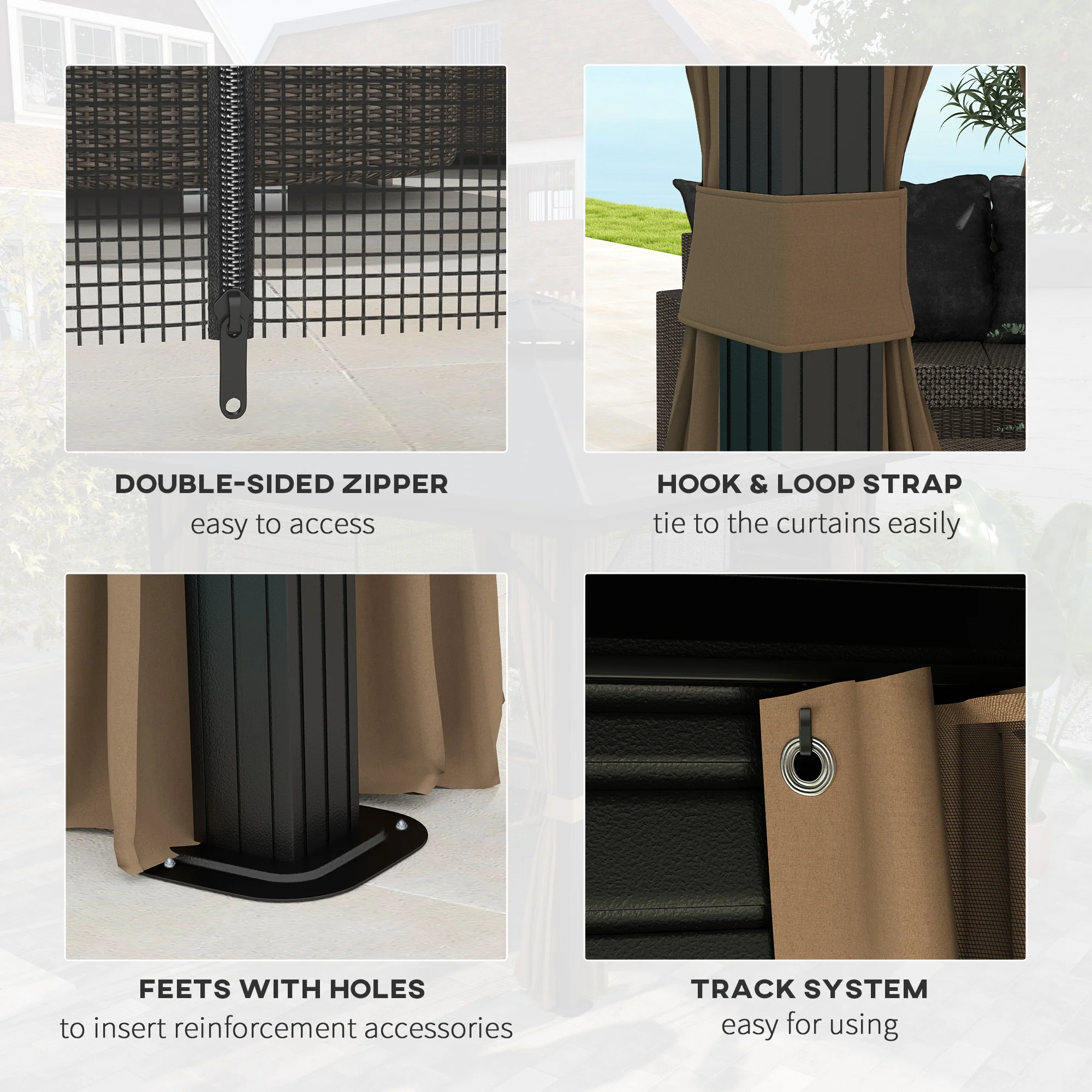 10' x 10' Hardtop Gazebo with Aluminum Frame, Doublel Roof & Curtains, Dark Brown - Image 8