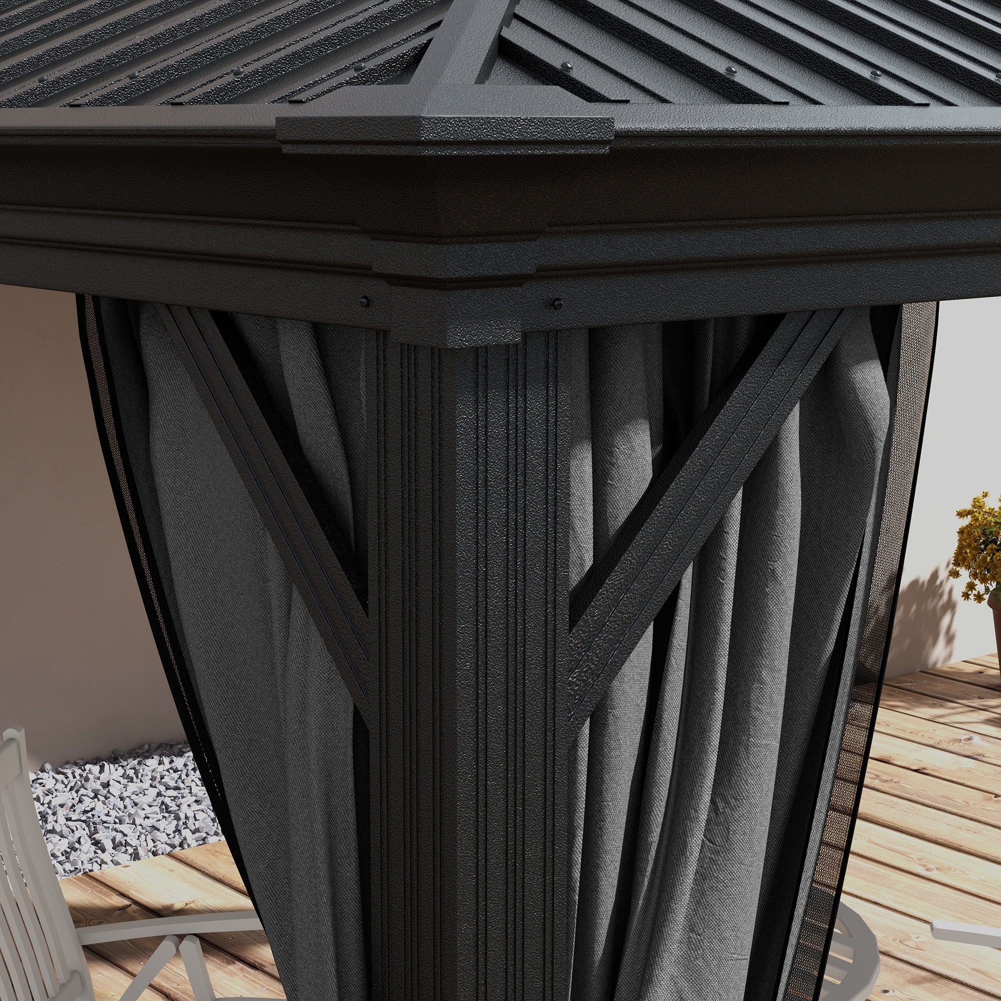 10' x 10' Hardtop Pavilion Gazebo with Curtains, Nettings, Aluminum Frame, Hooks, Light Gray - Image 11