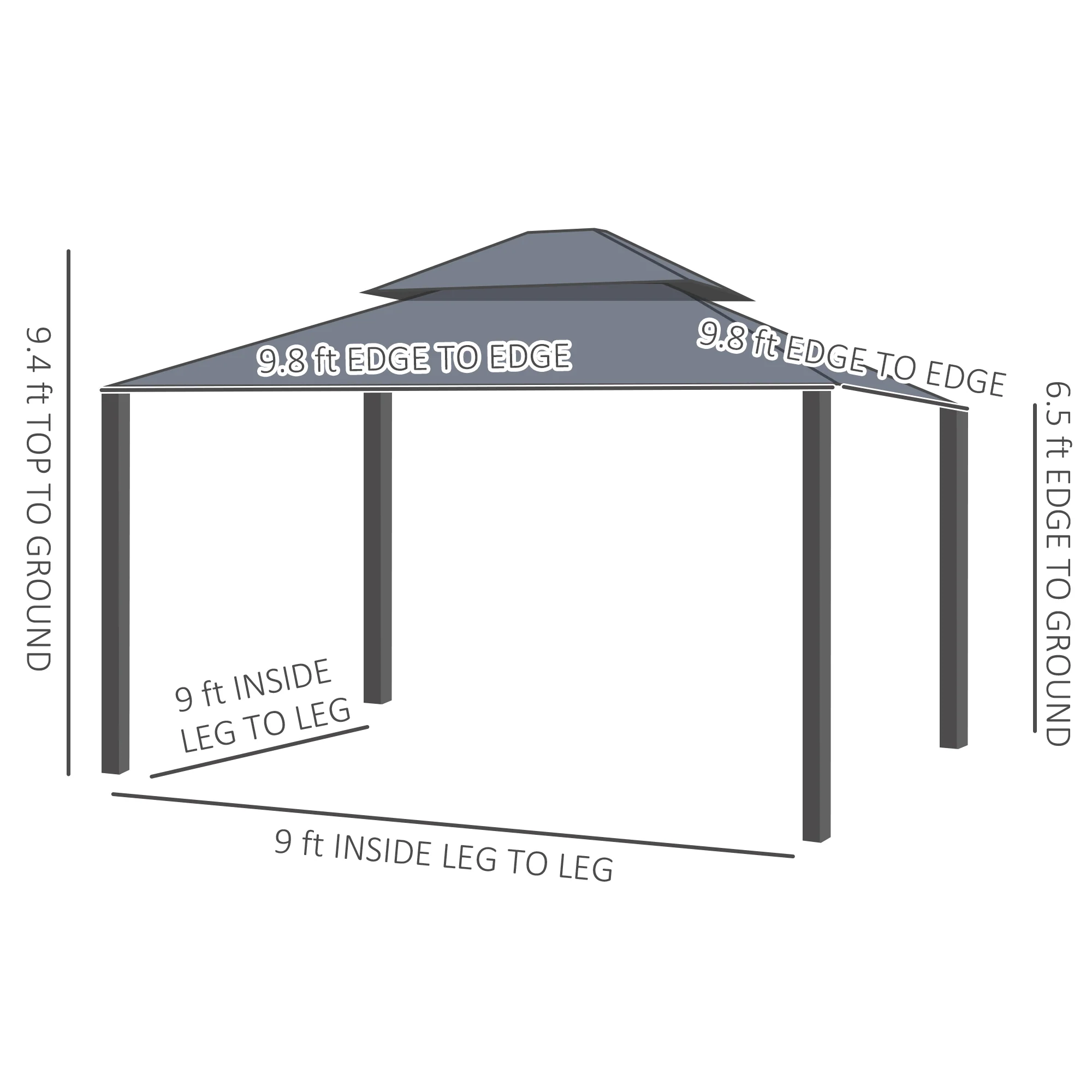 10' x 10' Hardtop Pavilion Gazebo with Curtains, Nettings, Aluminum Frame, Hooks, Light Gray - Image 5