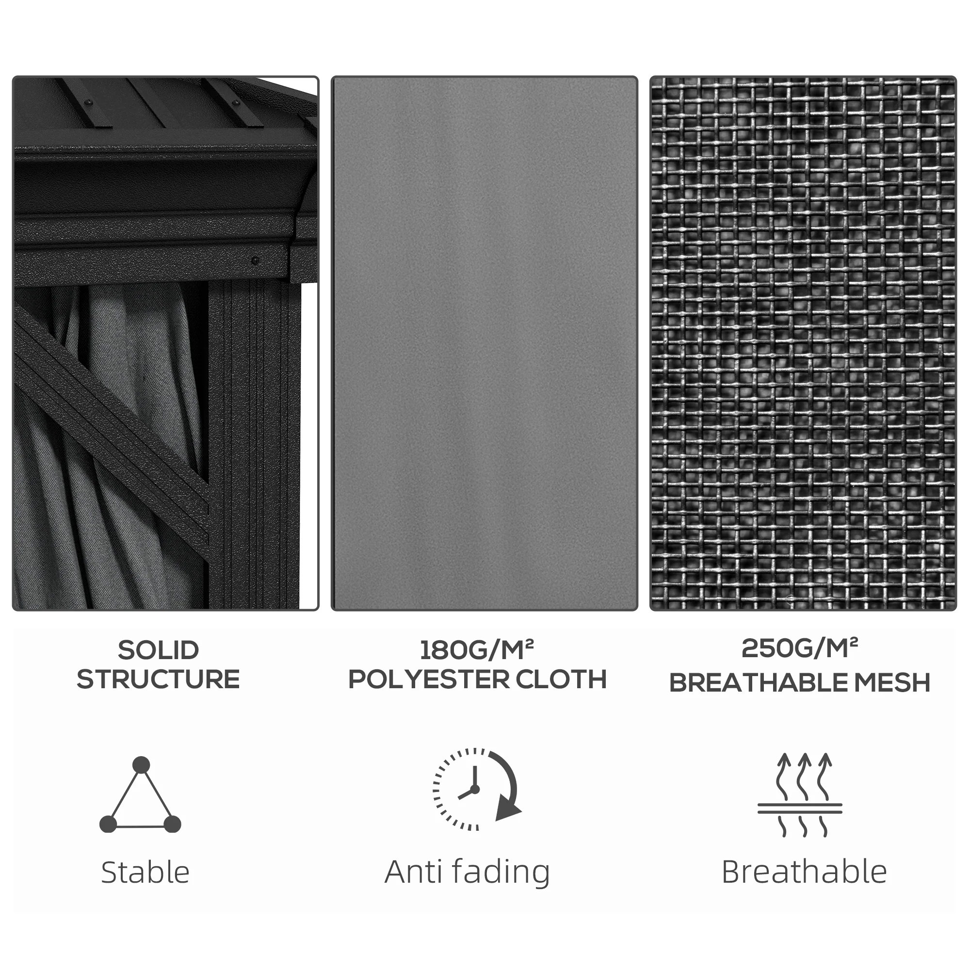 10' x 10' Hardtop Pavilion Gazebo with Curtains, Nettings, Aluminum Frame, Hooks, Light Gray - Image 7