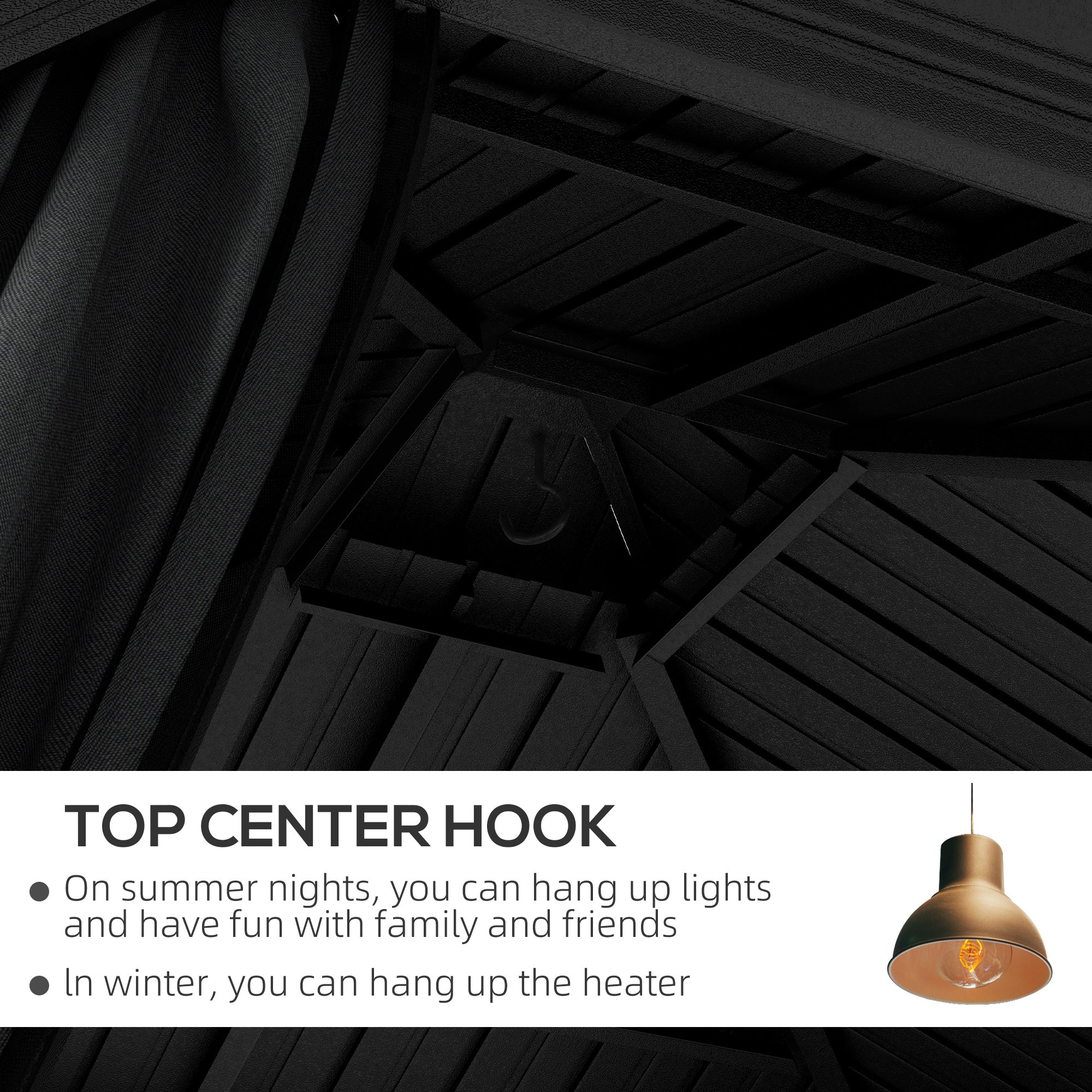 10' x 10' Hardtop Pavilion Gazebo with Curtains, Nettings, Aluminum Frame, Hooks, Light Gray - Image 8