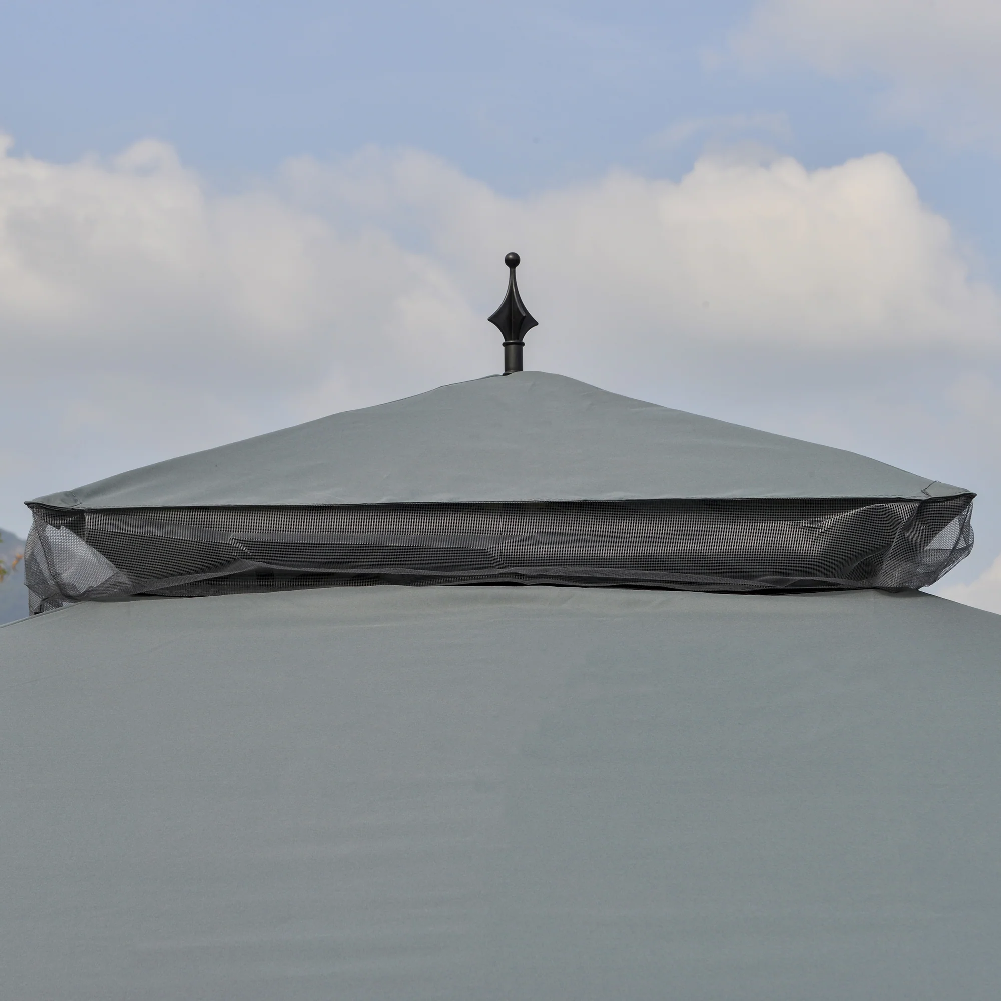 10' x 10' Patio Gazebo with Corner Shelves, Double Roof & Netting, Gray - Image 10