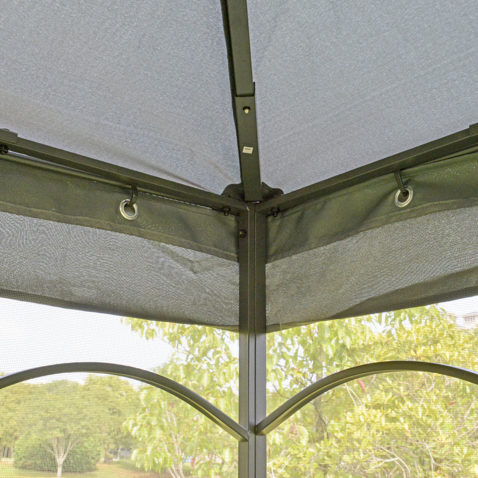 10' x 10' Patio Gazebo with Corner Shelves, Double Roof & Netting, Gray - Image 11