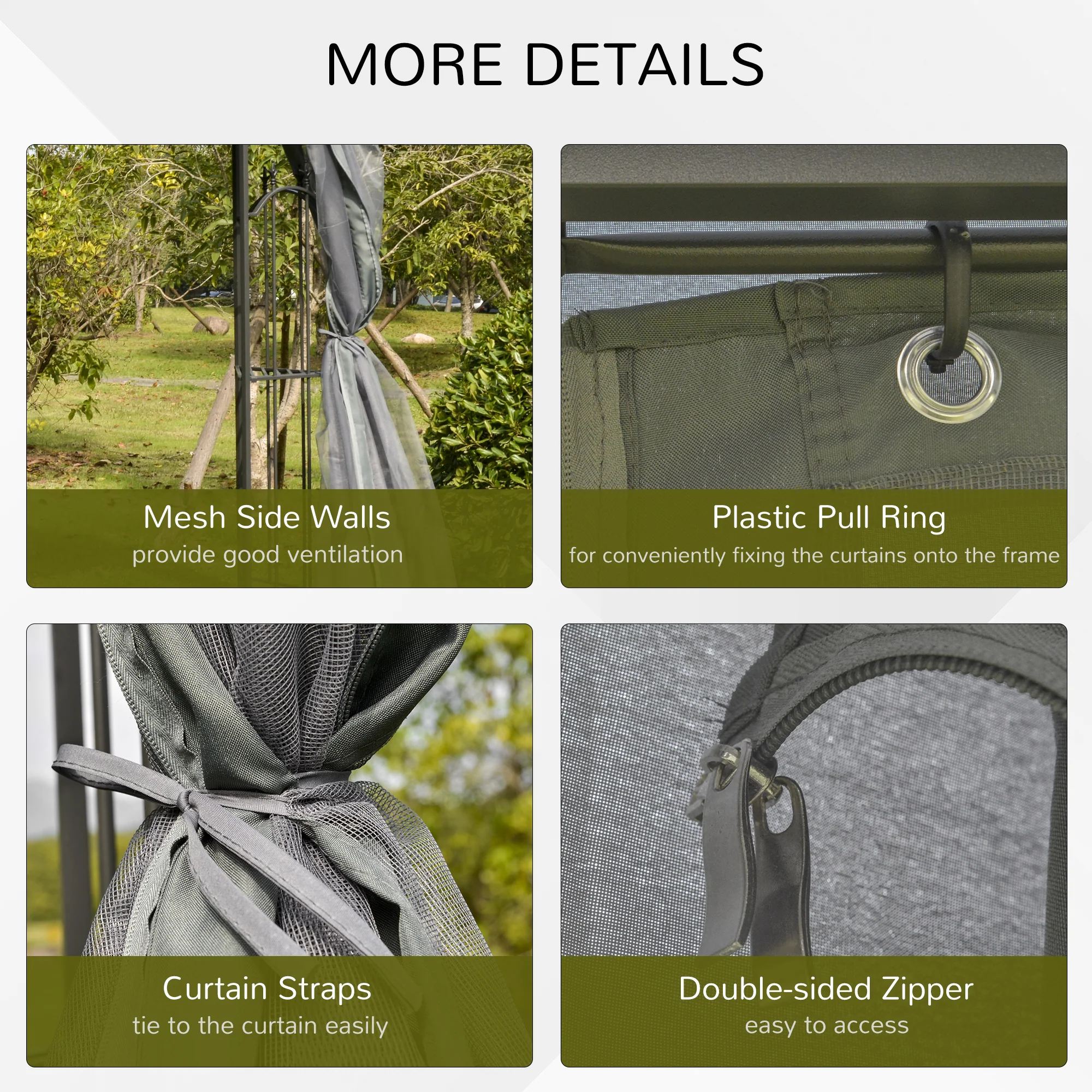 10' x 10' Patio Gazebo with Corner Shelves, Double Roof & Netting, Gray - Image 7