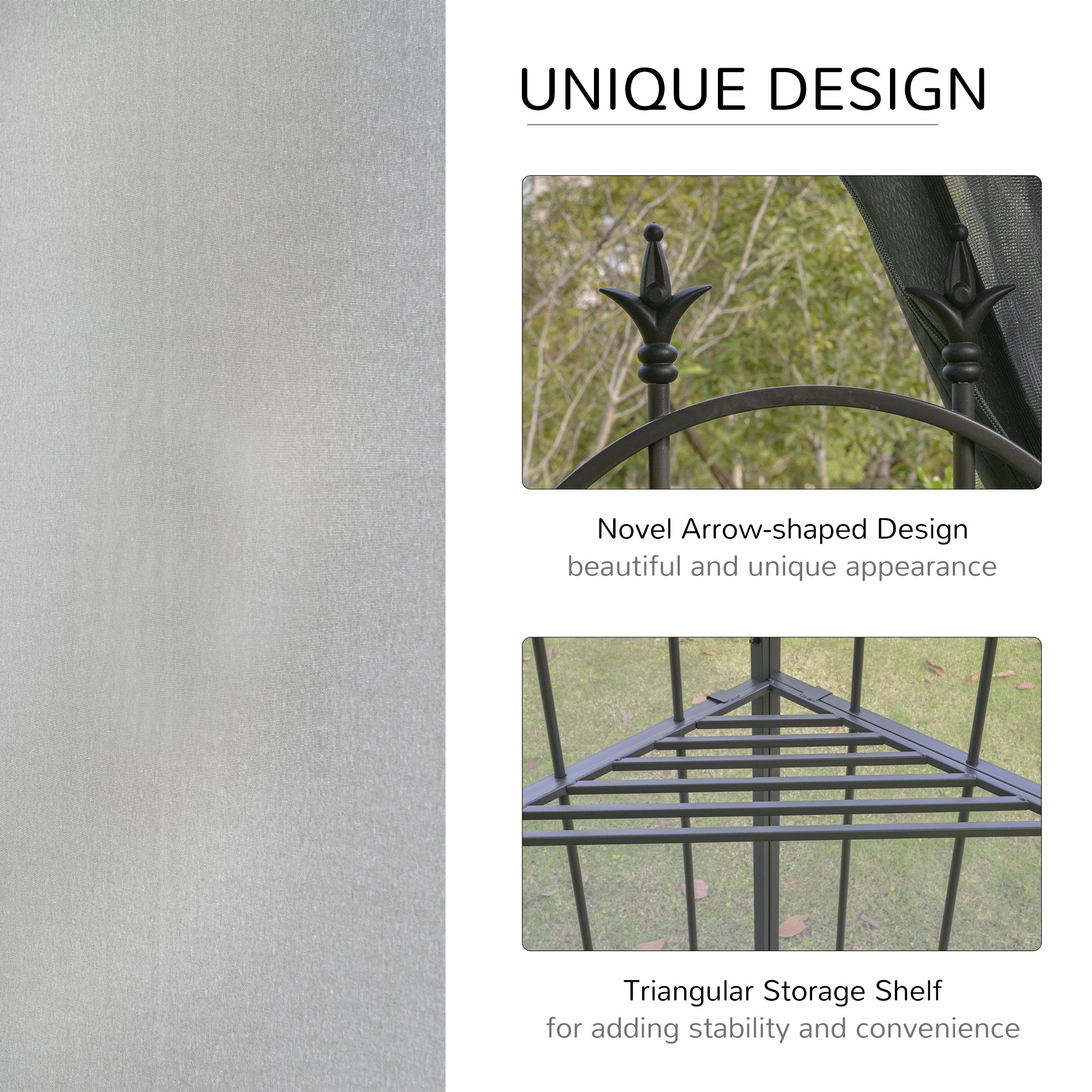 10' x 10' Patio Gazebo with Corner Shelves, Double Roof & Netting, Gray - Image 8