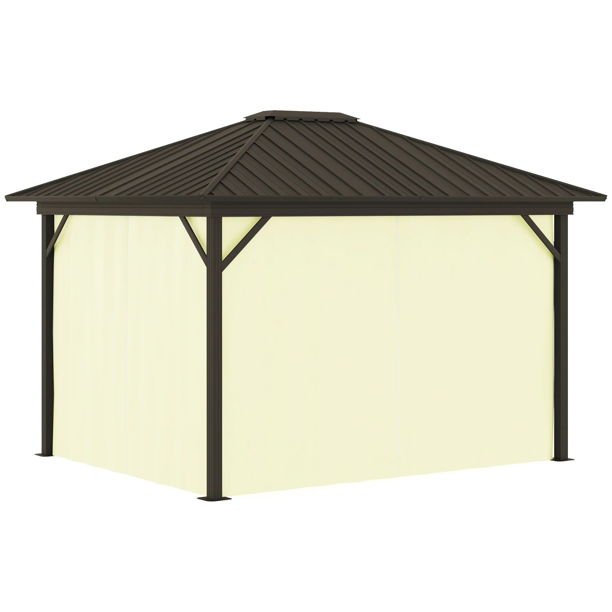 10' x 12' Hardtop Gazebo with Aluminum Frame, Curtains & Netting in Cream - Image 10