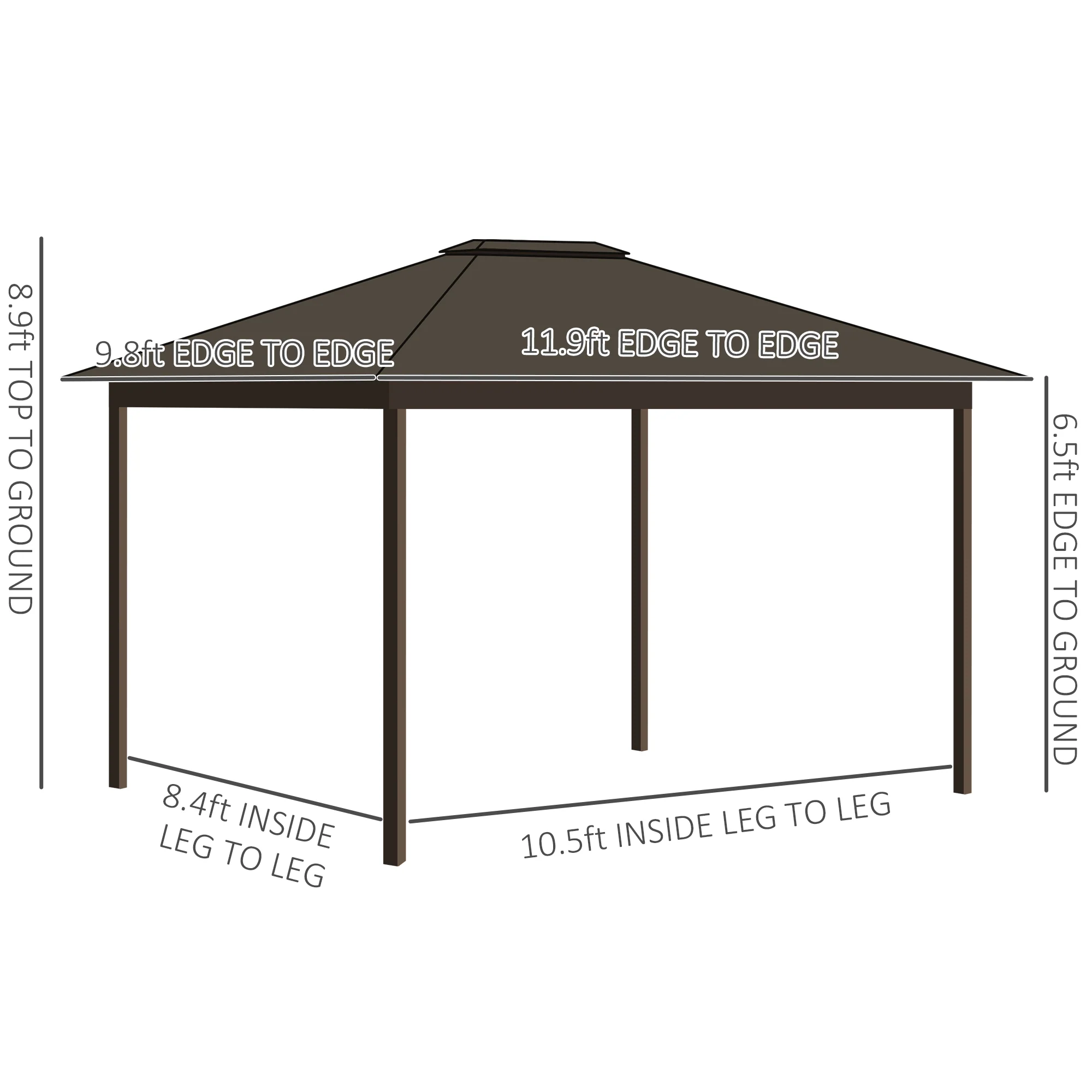10' x 12' Hardtop Gazebo with Aluminum Frame, Curtains & Netting in Cream - Image 5