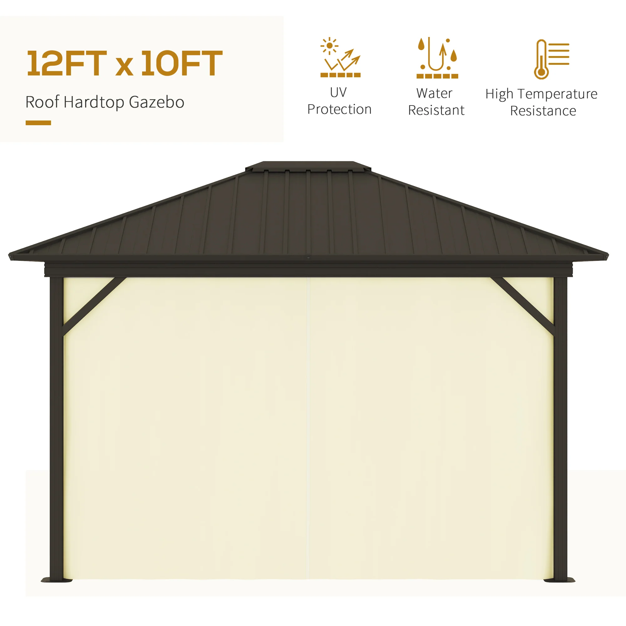 10' x 12' Hardtop Gazebo with Aluminum Frame, Curtains & Netting in Cream - Image 6