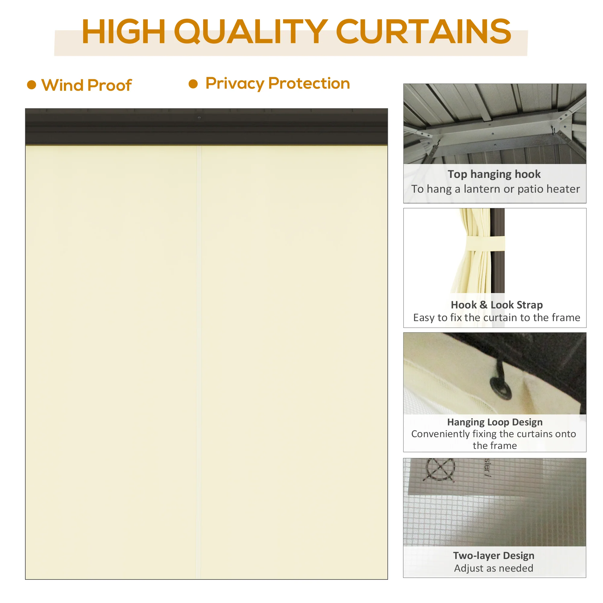 10' x 12' Hardtop Gazebo with Aluminum Frame, Curtains & Netting in Cream - Image 7