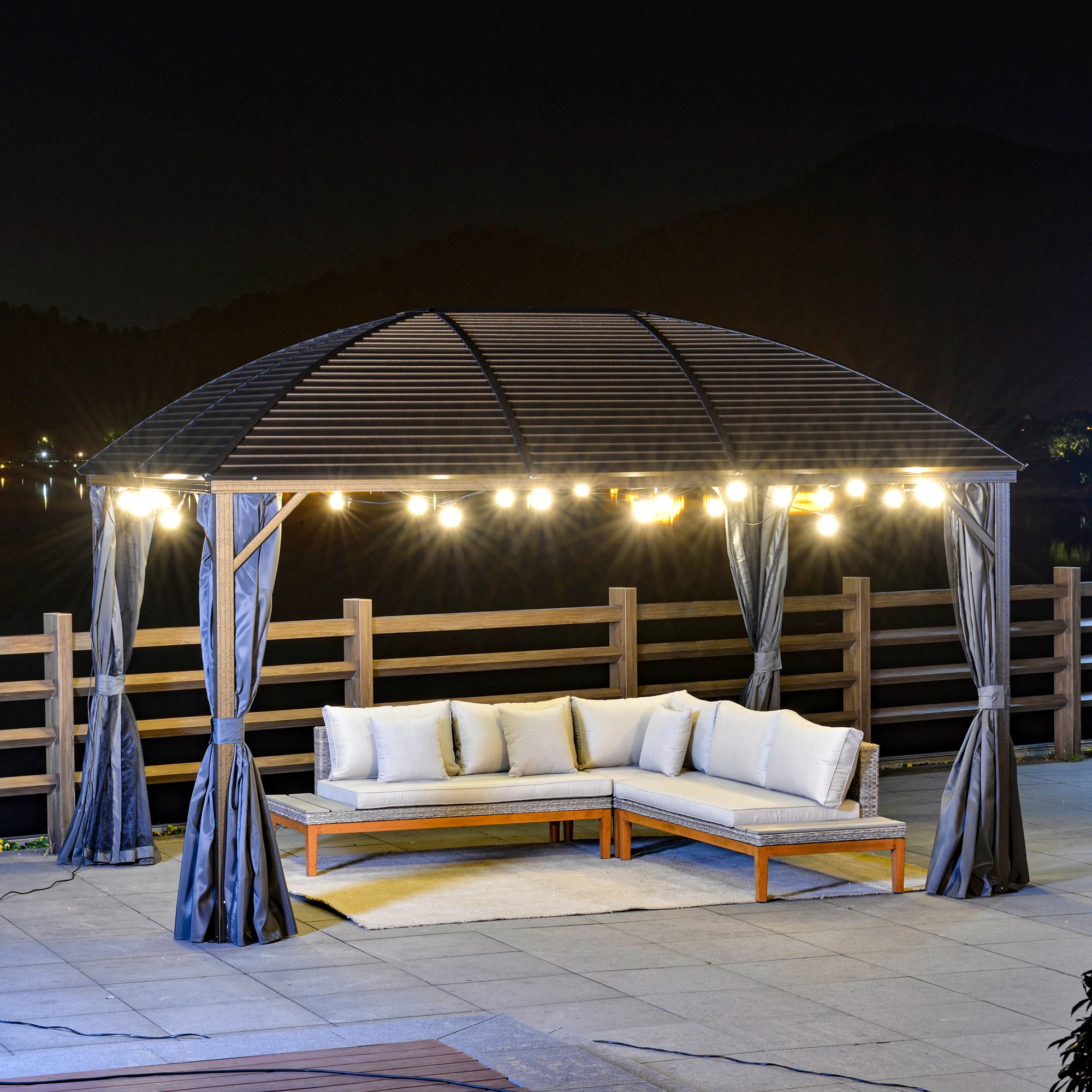 10' x 13' Hardtop Gazebo with Curtains, Netting, Steel Roof, Ceiling Hook, Gray - Image 4