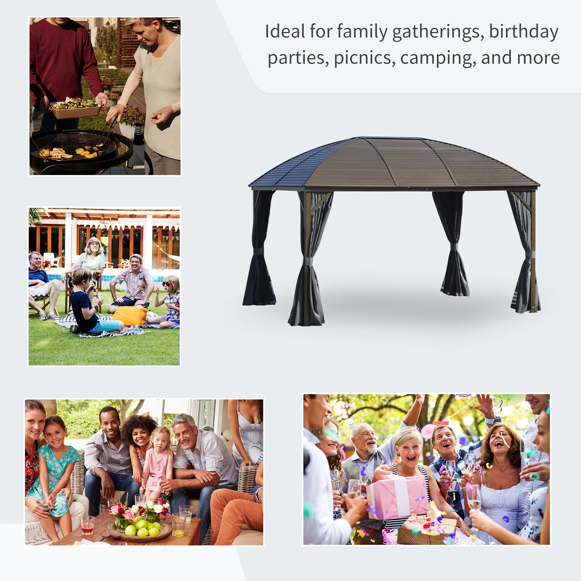 10' x 13' Hardtop Gazebo with Curtains, Netting, Steel Roof, Ceiling Hook, Gray - Image 9