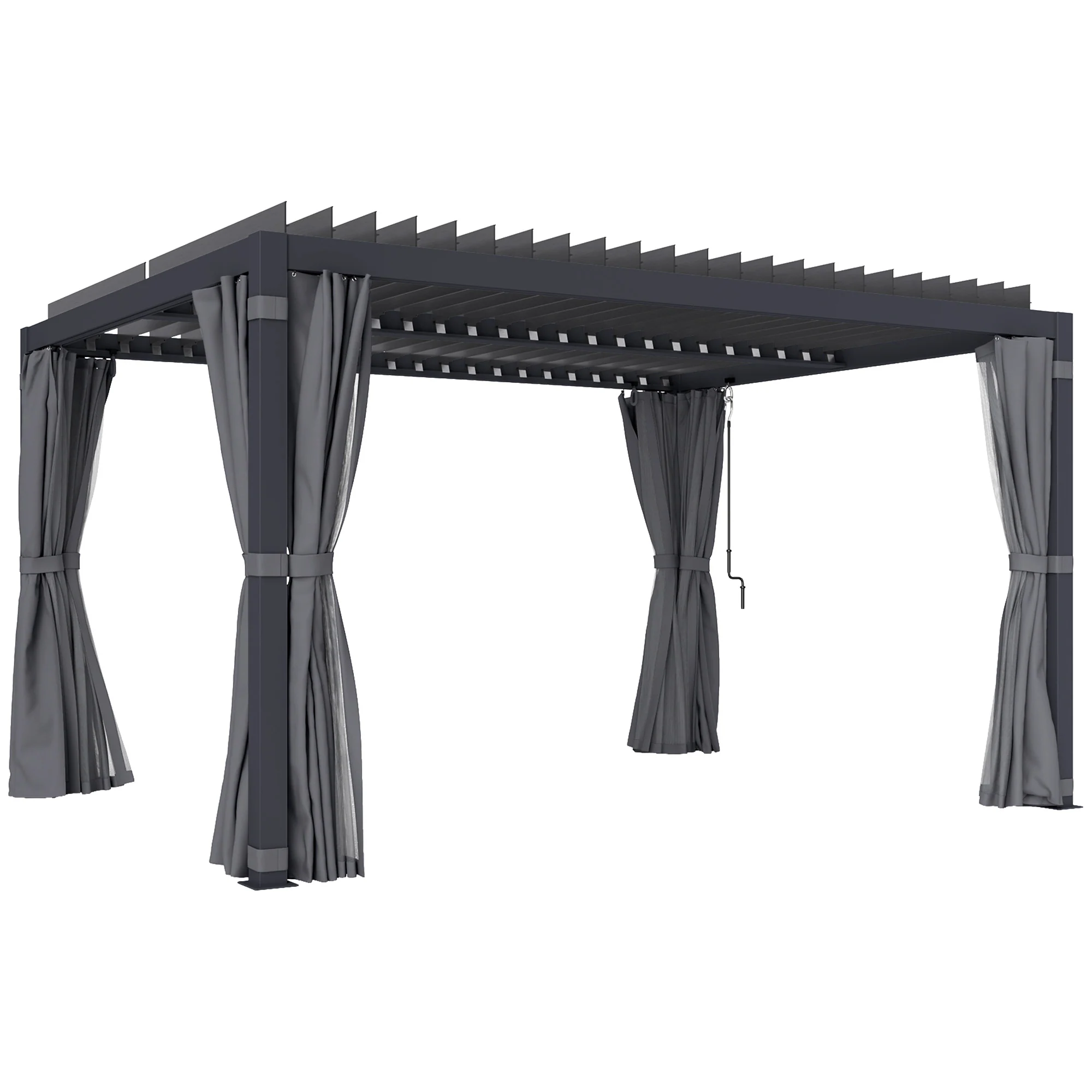 10' x 13' Aluminum Pergola with Adjustable Louvered Roof, Includes Curtains & Netting, Dark Gray - Image 11
