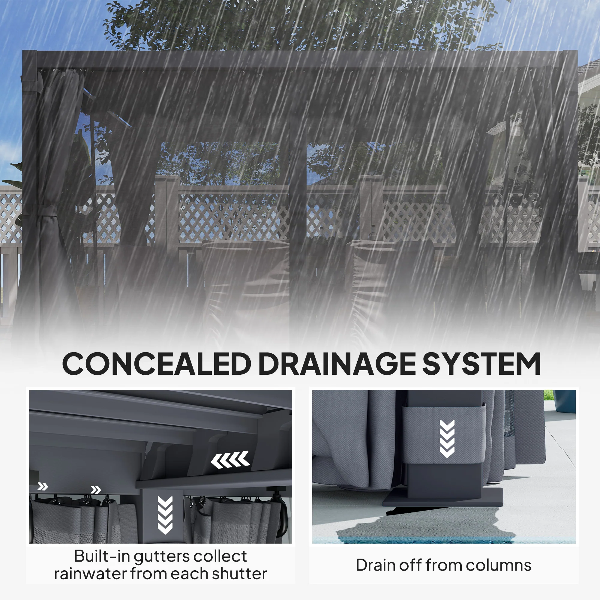 10' x 13' Aluminum Pergola with Adjustable Louvered Roof, Includes Curtains & Netting, Dark Gray - Image 8