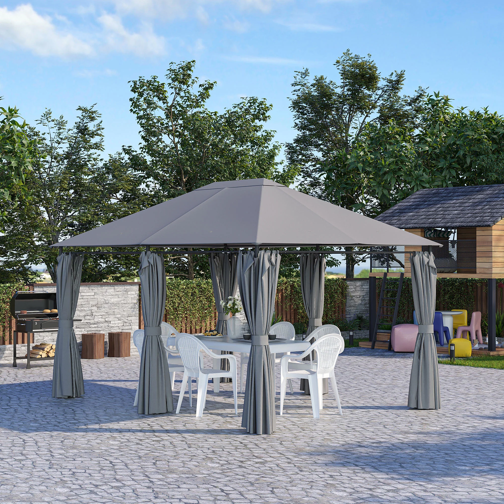 10' x 13' Gazebo with 6 Removable Sidewalls & Steel Frame, Gray - Image 3