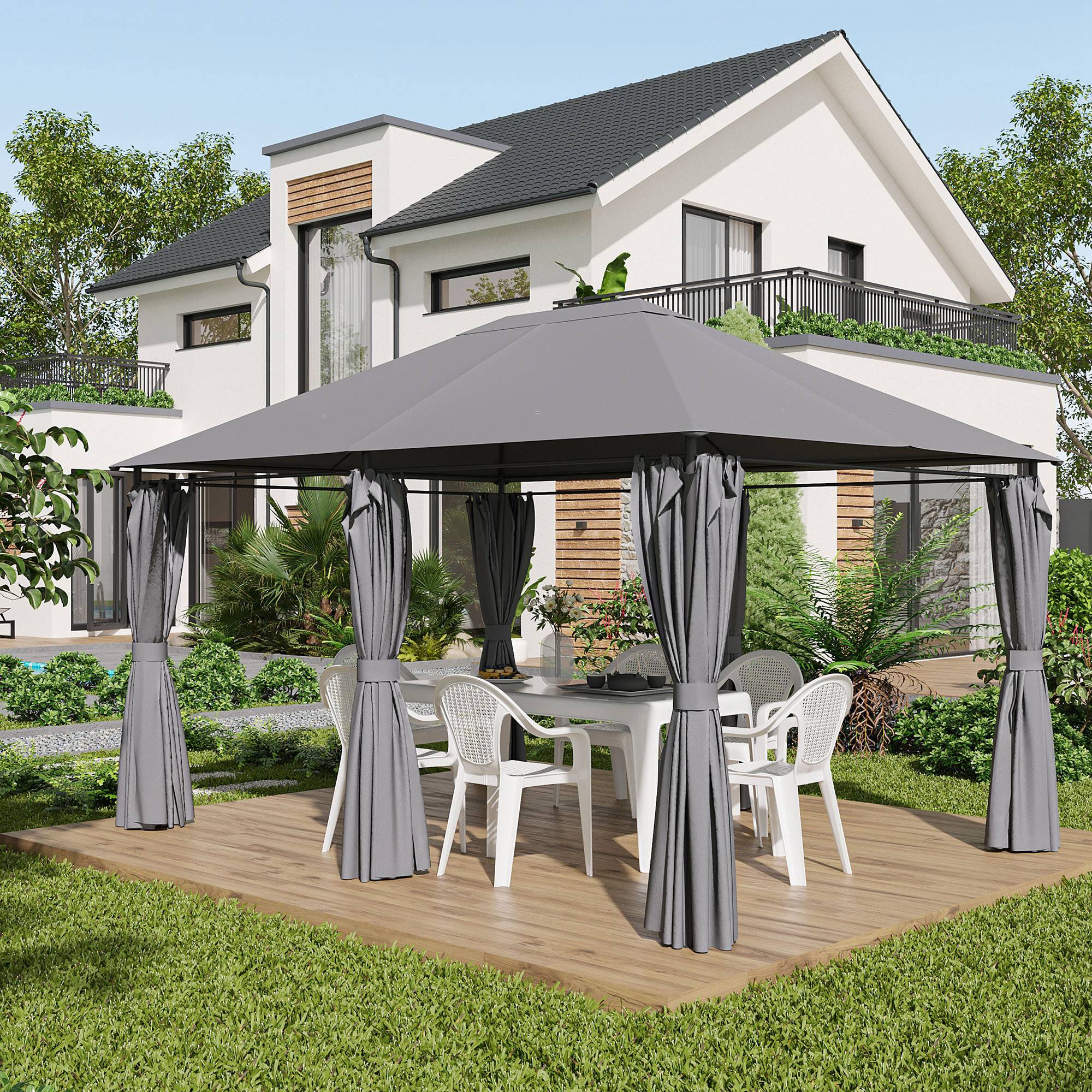 10' x 13' Gazebo with 6 Removable Sidewalls & Steel Frame, Gray - Image 4
