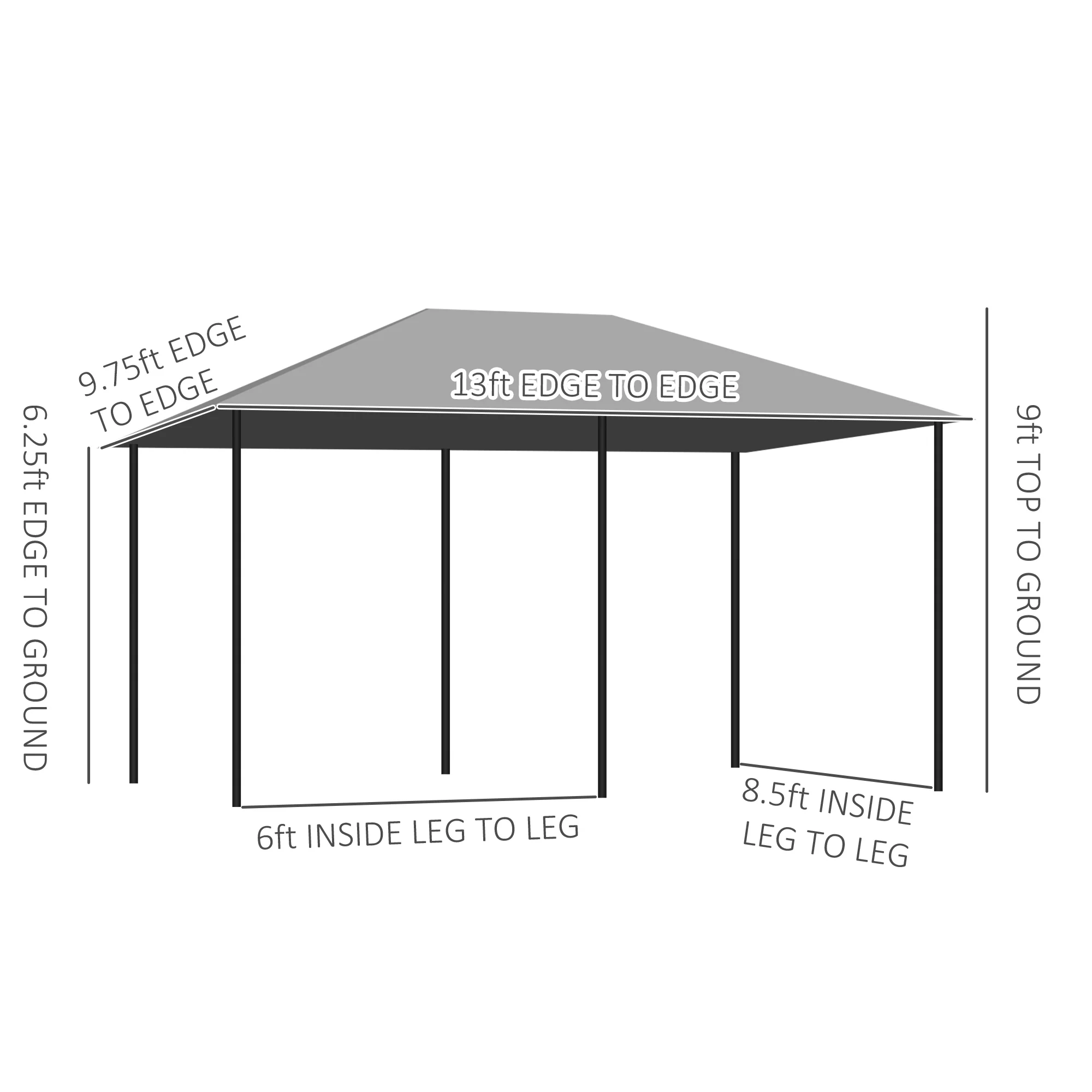 10' x 13' Gazebo with 6 Removable Sidewalls & Steel Frame, Gray - Image 5