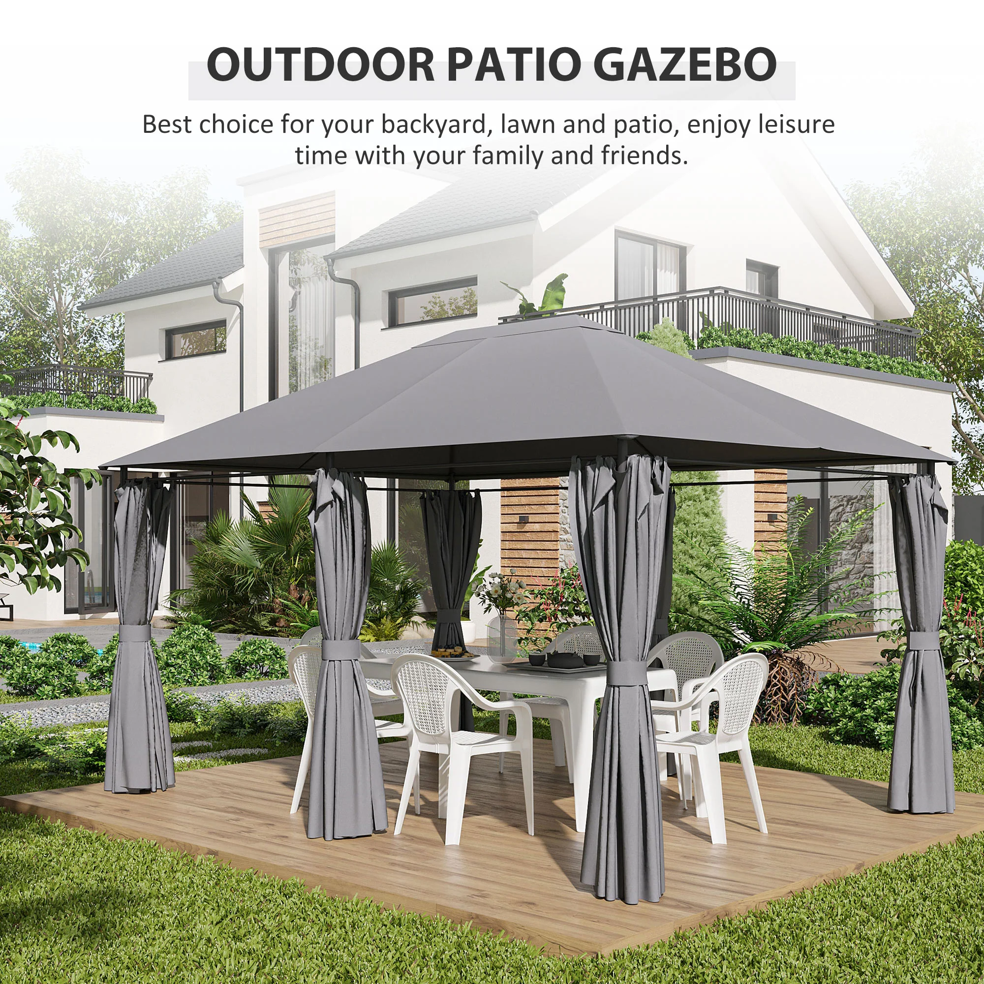 10' x 13' Gazebo with 6 Removable Sidewalls & Steel Frame, Gray - Image 8