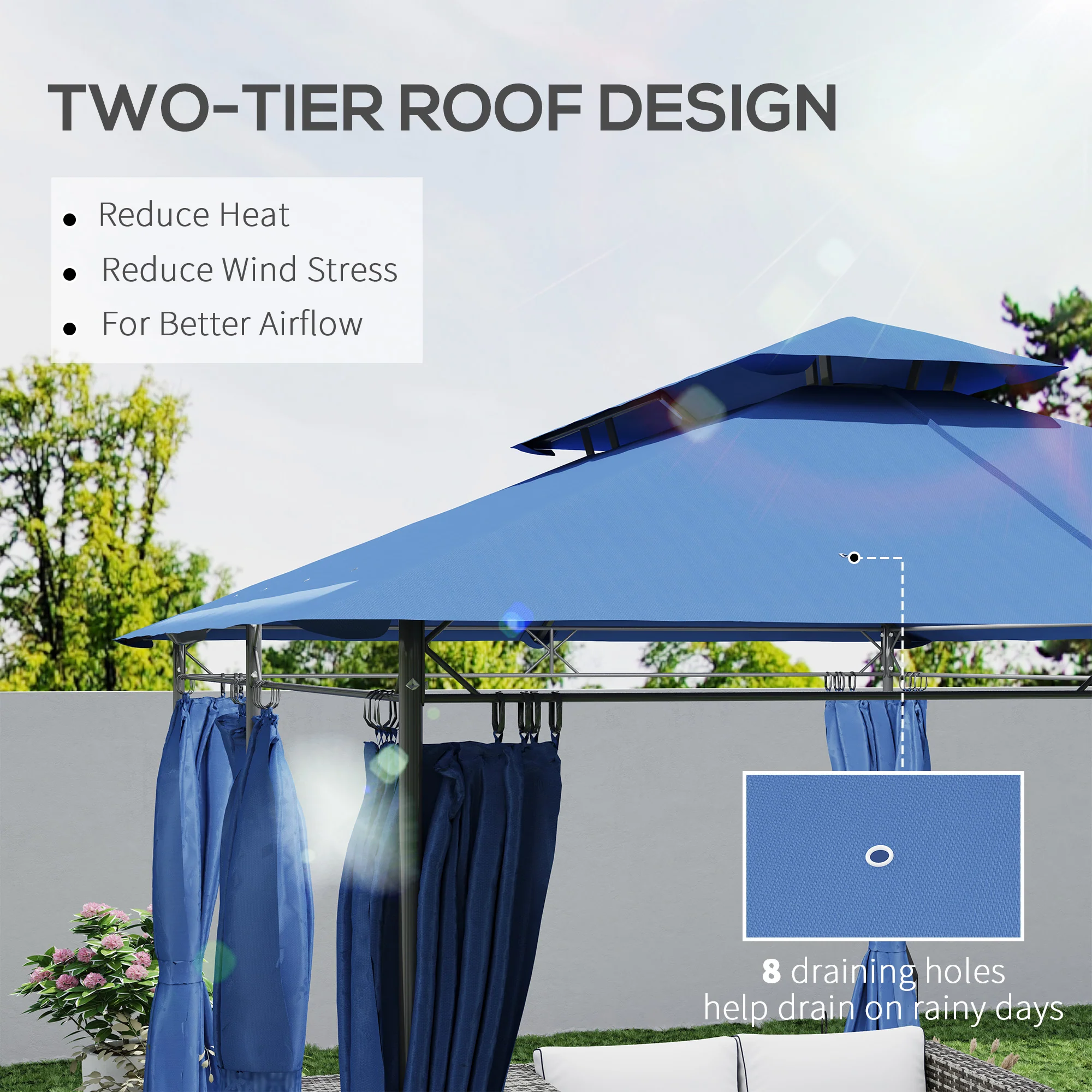 10' x 13' Double Roof Patio Gazebo with Weather-Resistant Curtains, Dark Blue - Image 6